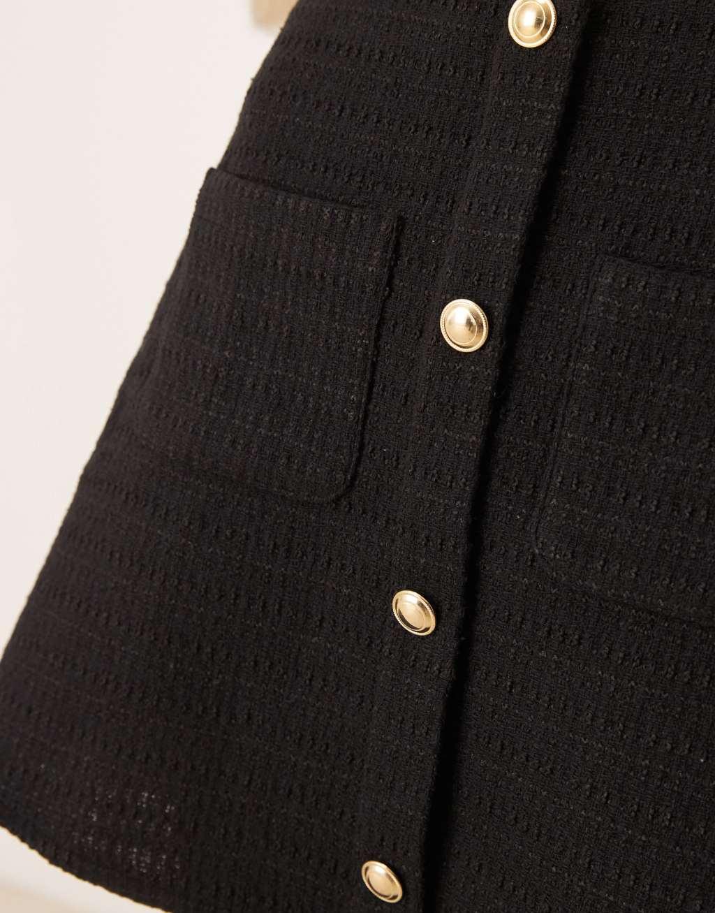 ASOS DESIGN button front boucle mini skirt in black Product Image