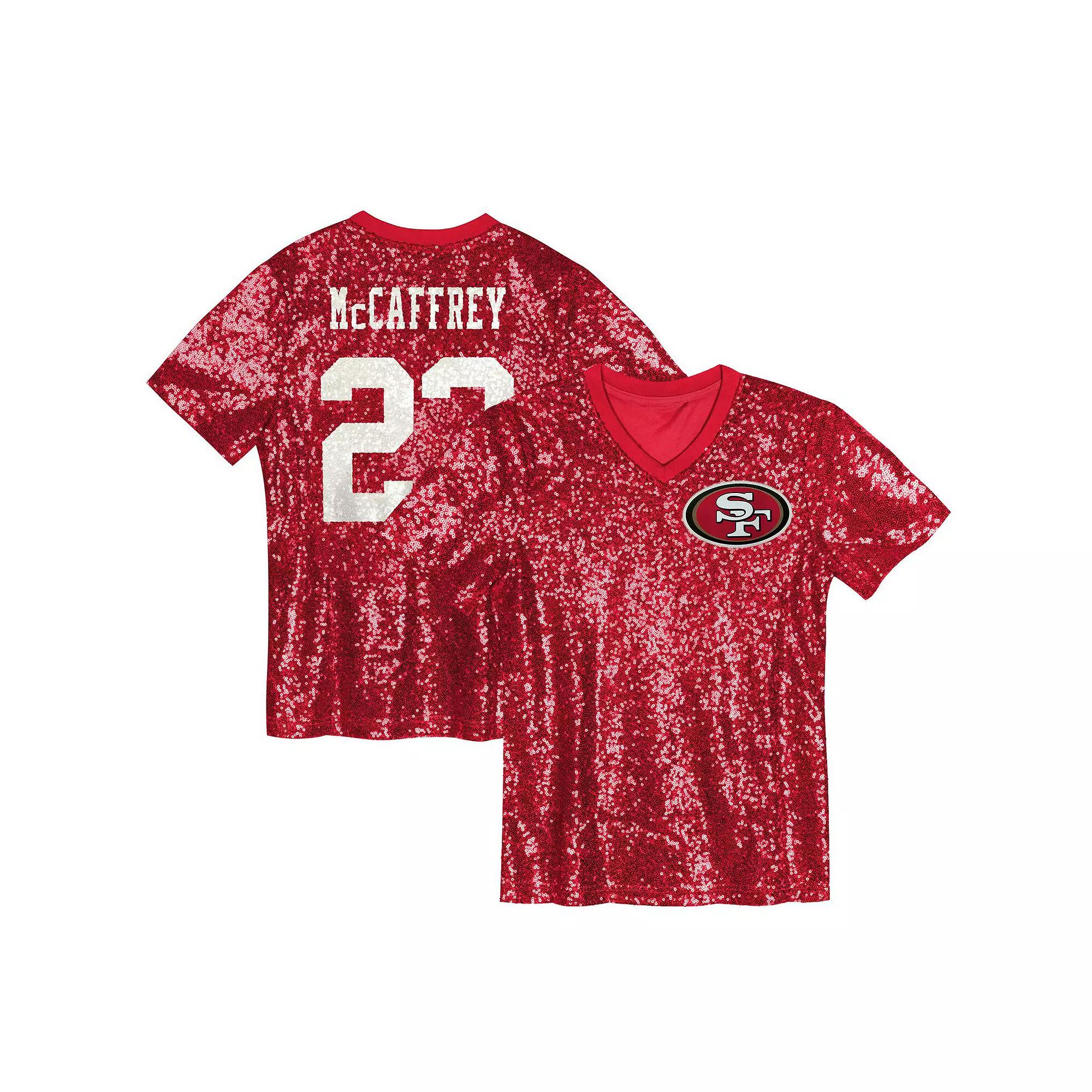 Women's Christian McCaffrey Scarlet San Francisco 49ers Player Name & Number V-Neck Fashion Jersey,  Product Image