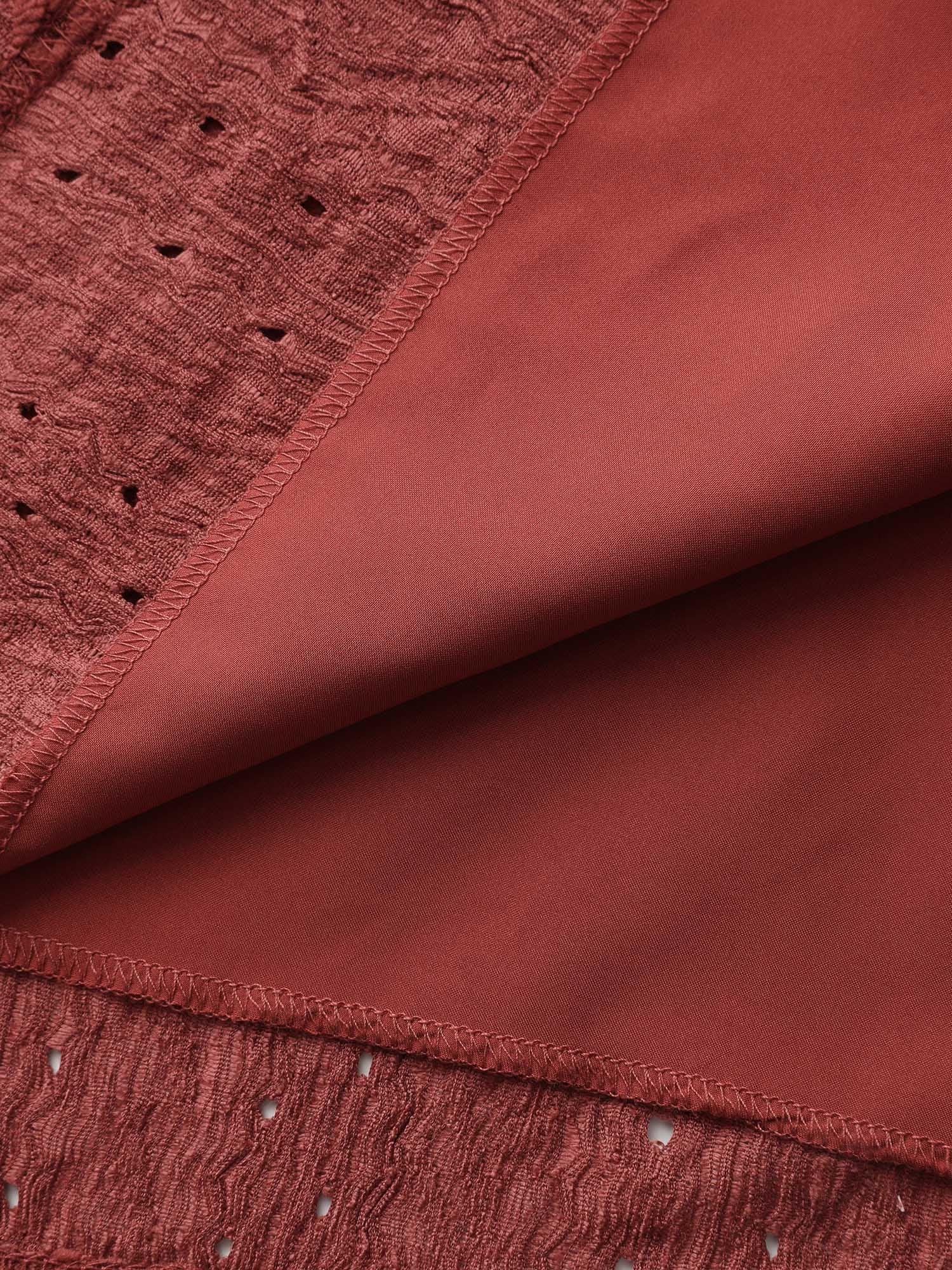 Textured Ruffled Neck Pleated Blouse Female Product Image