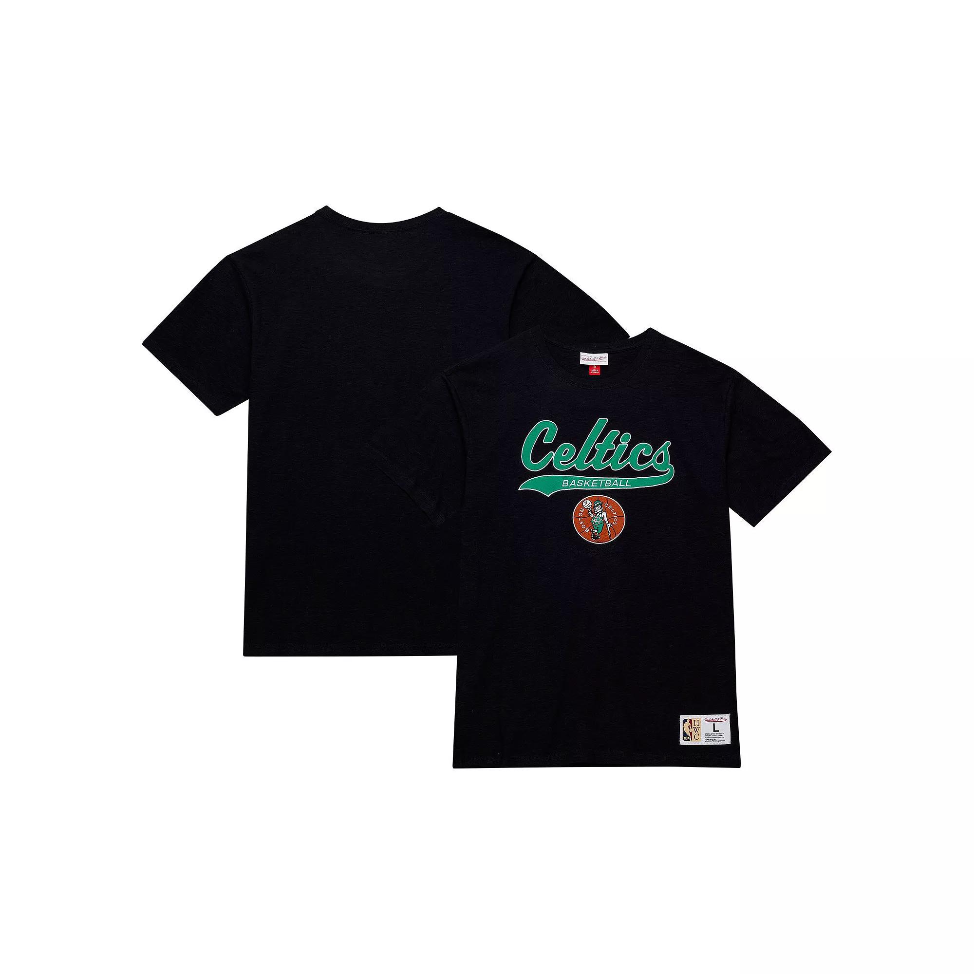 Men's Mitchell & Ness Black Boston Celtics Hardwood Classics Felt Applique Slub T-Shirt,  Product Image