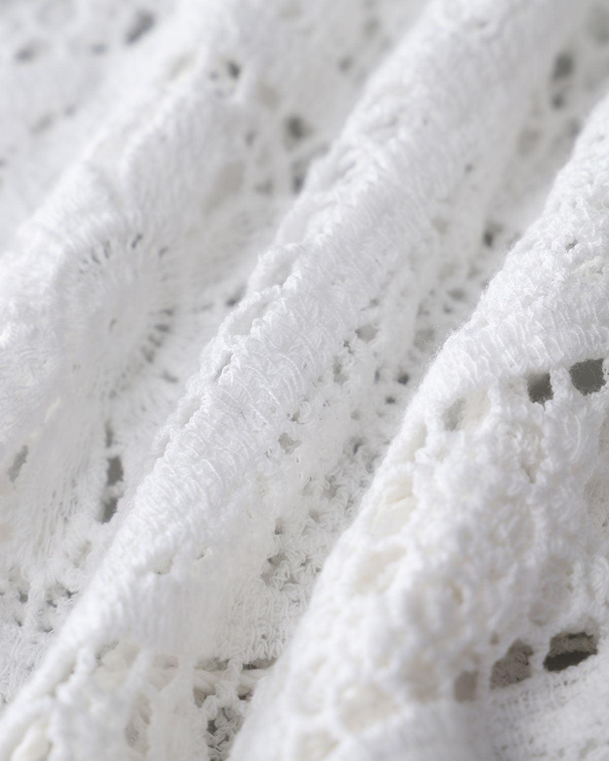 White V Neck Crochet Bell Sleeve Blouse Product Image