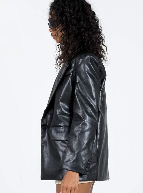 Jocelyn Faux Leather Blazer Black Product Image