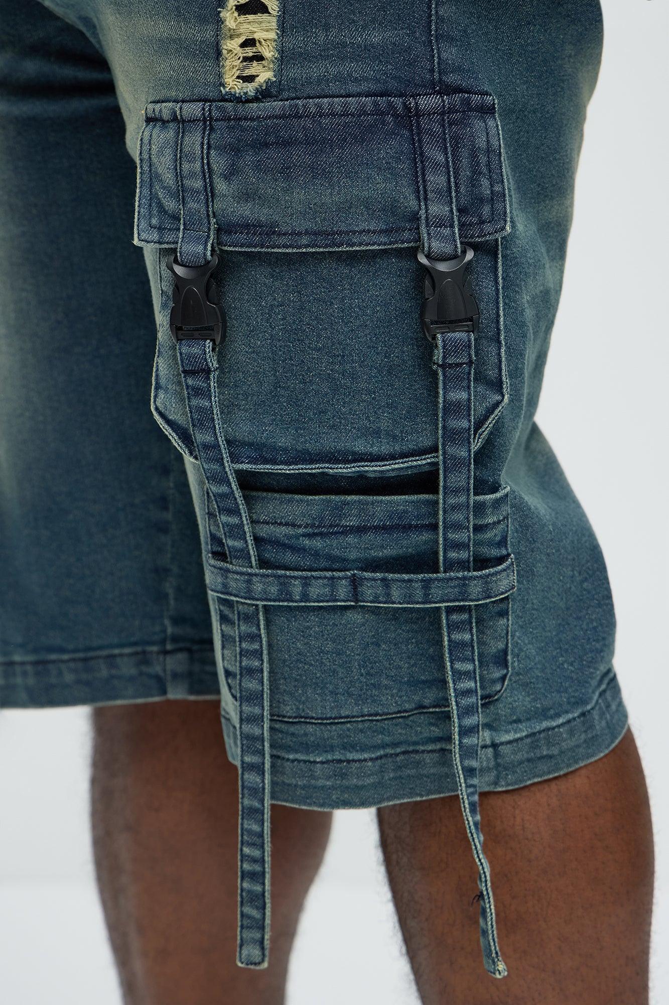 Buckle Strapped Relaxed Denim Shorts - Medium Blue Wash Product Image