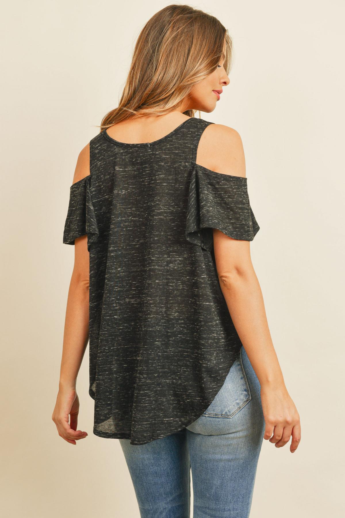 cold shoulder scoop neck curved hem top Product Image