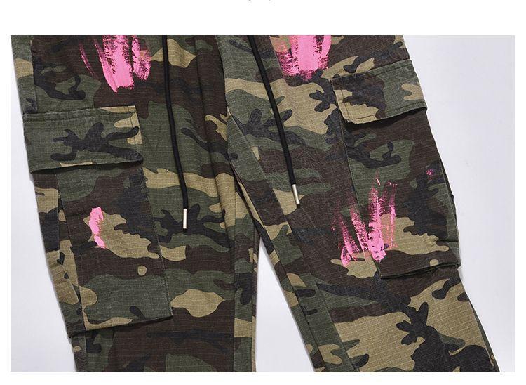 Sopula Men's Retro High Street Style Splash Pocket Camouflage Flared Pants Product Image