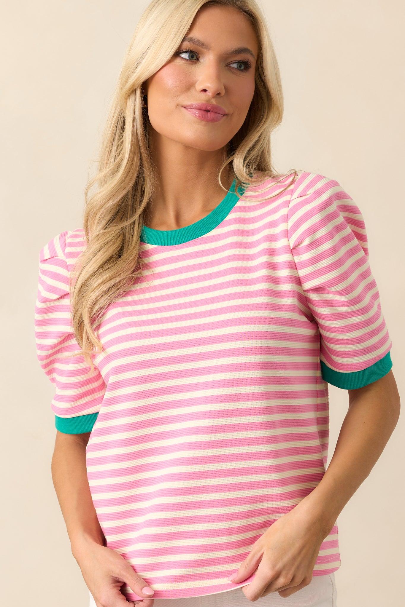 Ice Cream Date Pink Stripe Short Sleeve Top Product Image