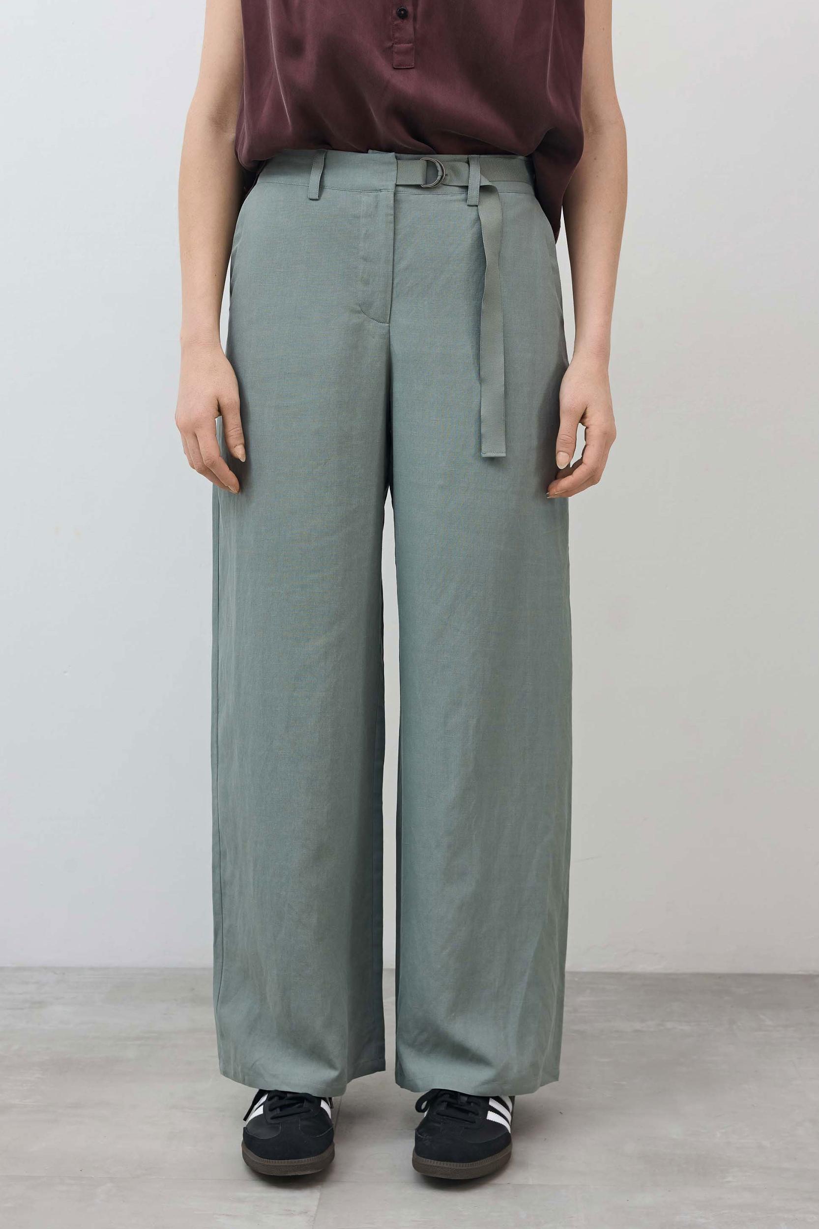 The Belted Wide Leg Silk Linen Trousers Product Image