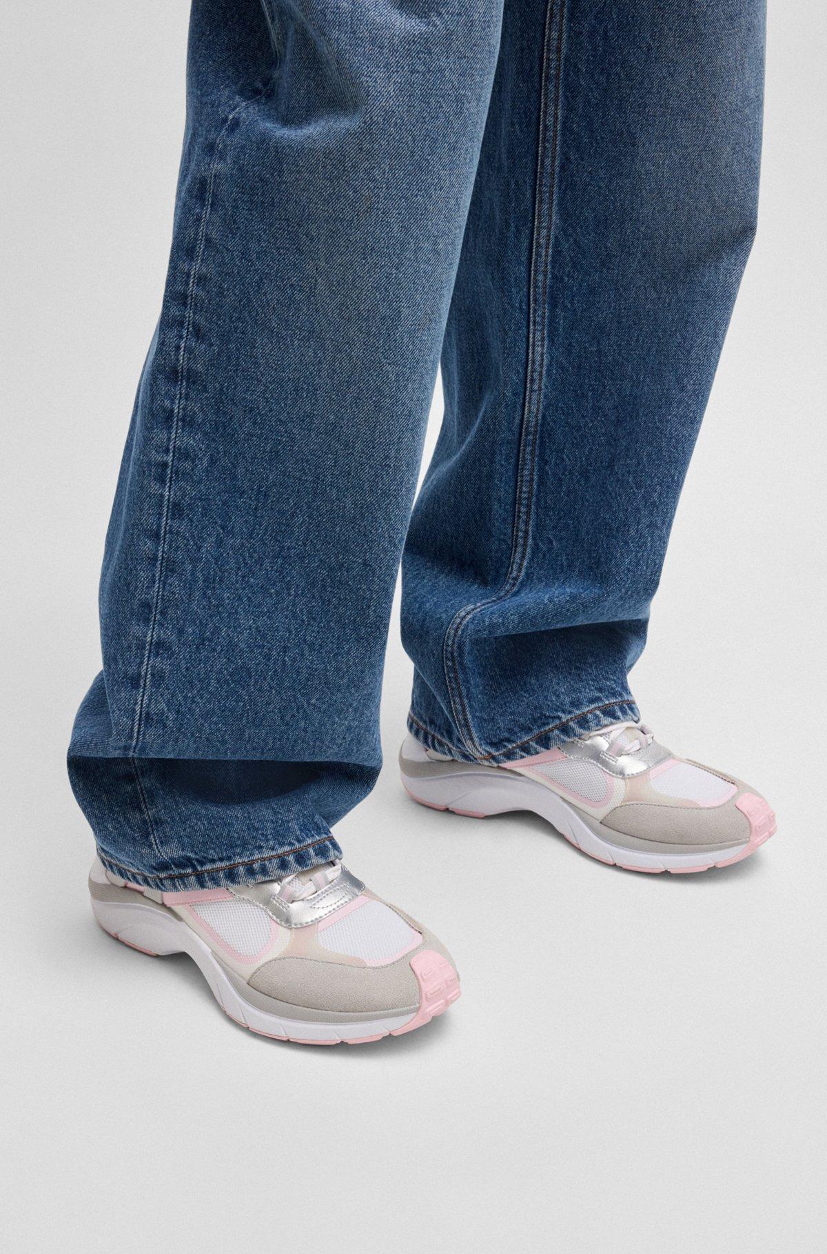 HUGO - Running-inspired trainers with mesh and suede - White Product Image