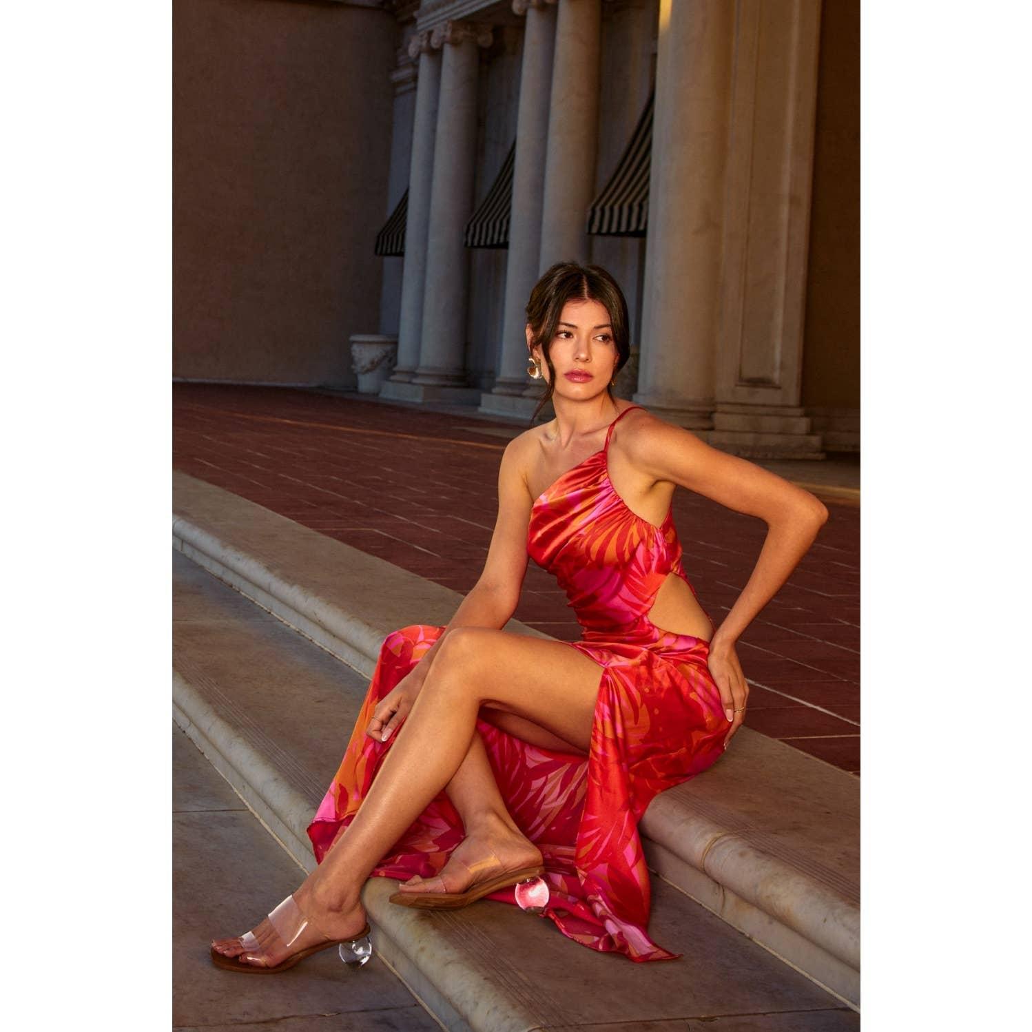 Sunset Lover One Shoulder Ruched Maxi Dress Product Image