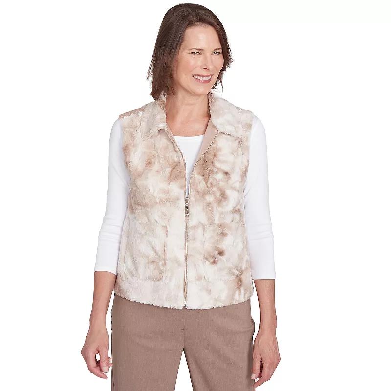 Women's Alfred Dunner Faux Fur Beige Vest, Size: Medium, Fawn Product Image