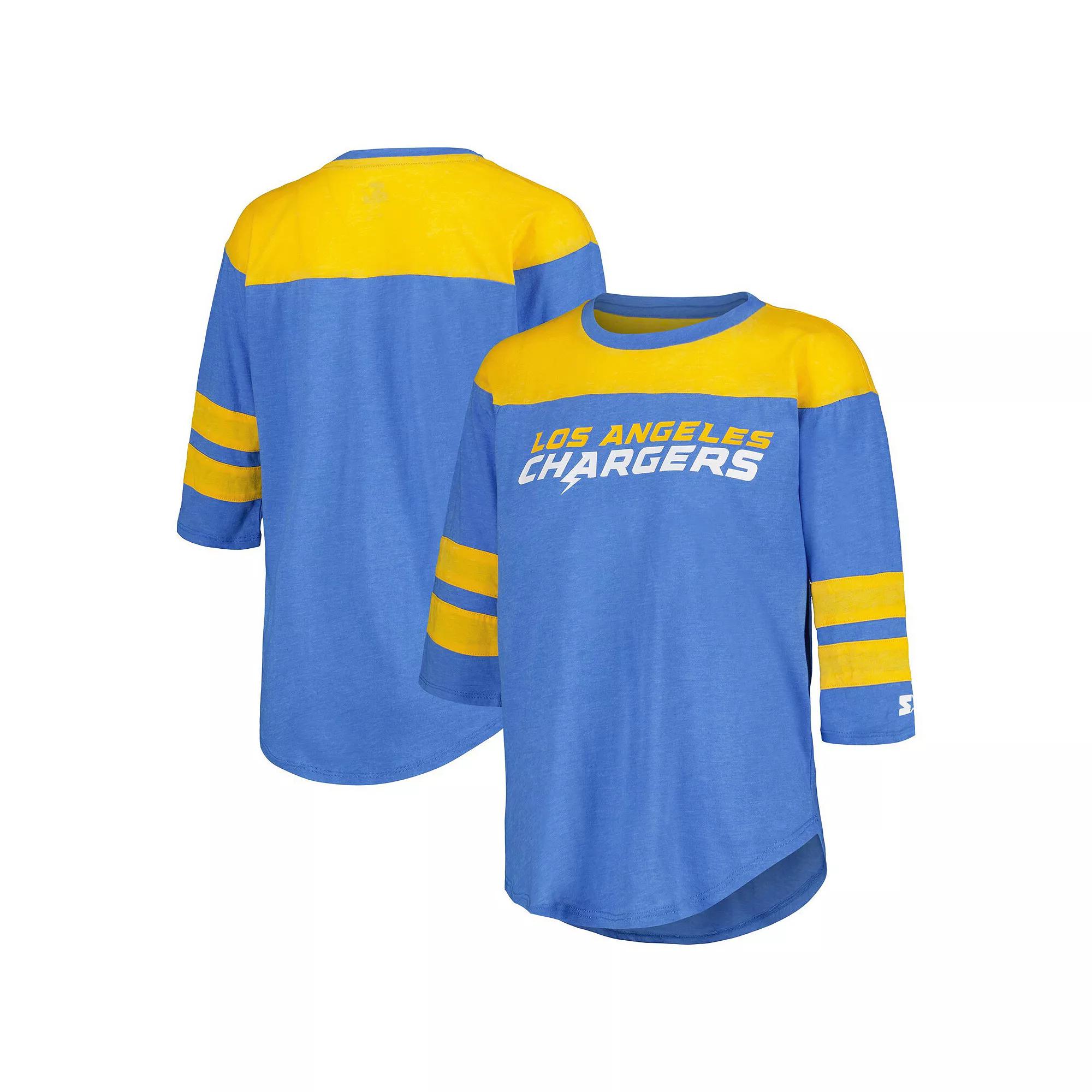 Women's Starter Powder Blue Los Angeles Chargers Fullback Tri-Blend 3/4-Sleeve T-Shirt, Size: Large, Light Product Image