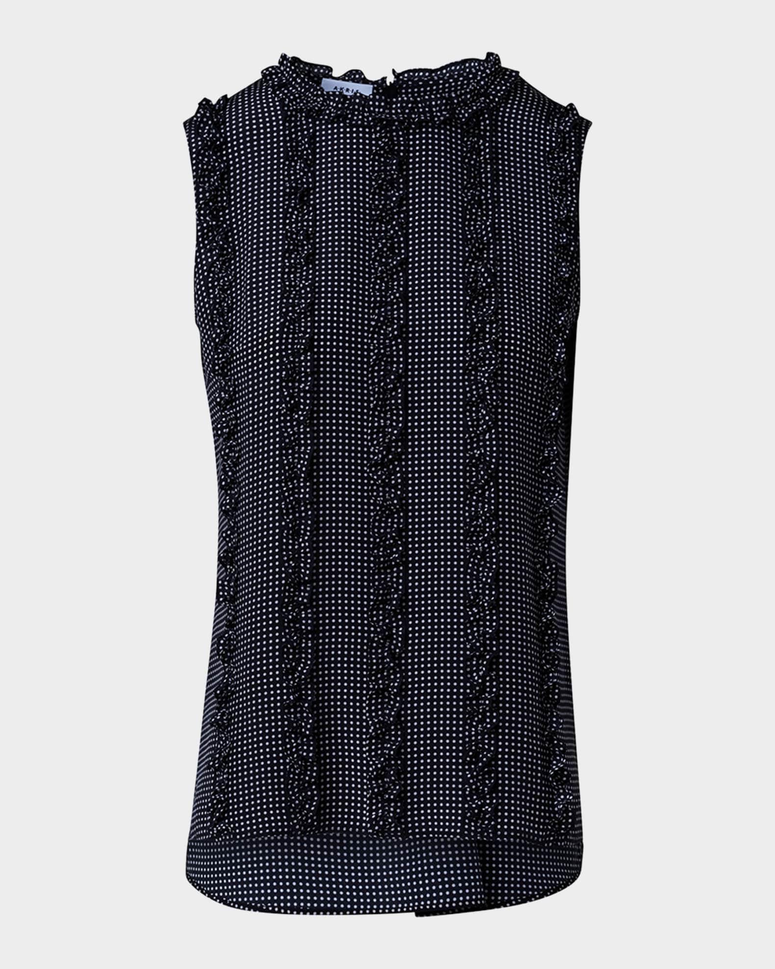 Crepe De Chine Pin Dot Blouse with Ruffle Details Product Image