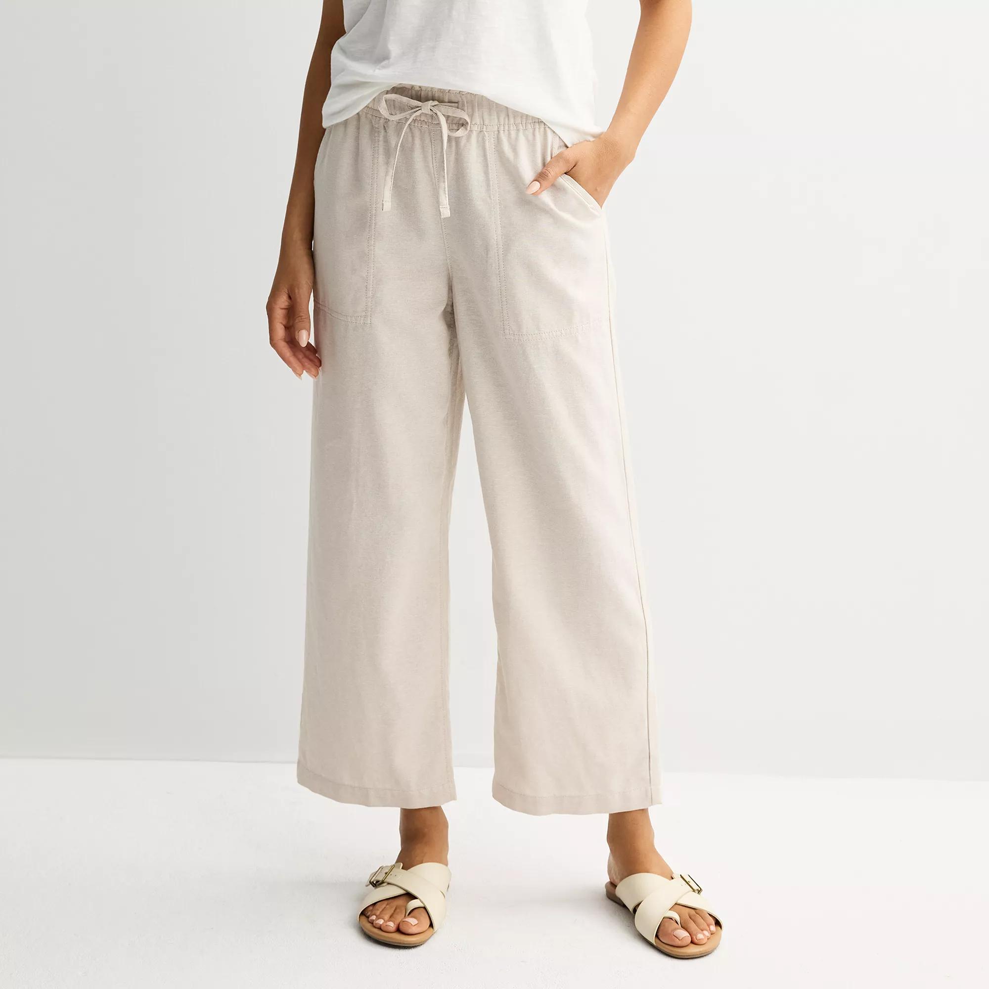 Petite Sonoma Goods For Life® Linen Wide Leg Ankle Pants, Women's, Size: Large Petite, Odell Beige Product Image