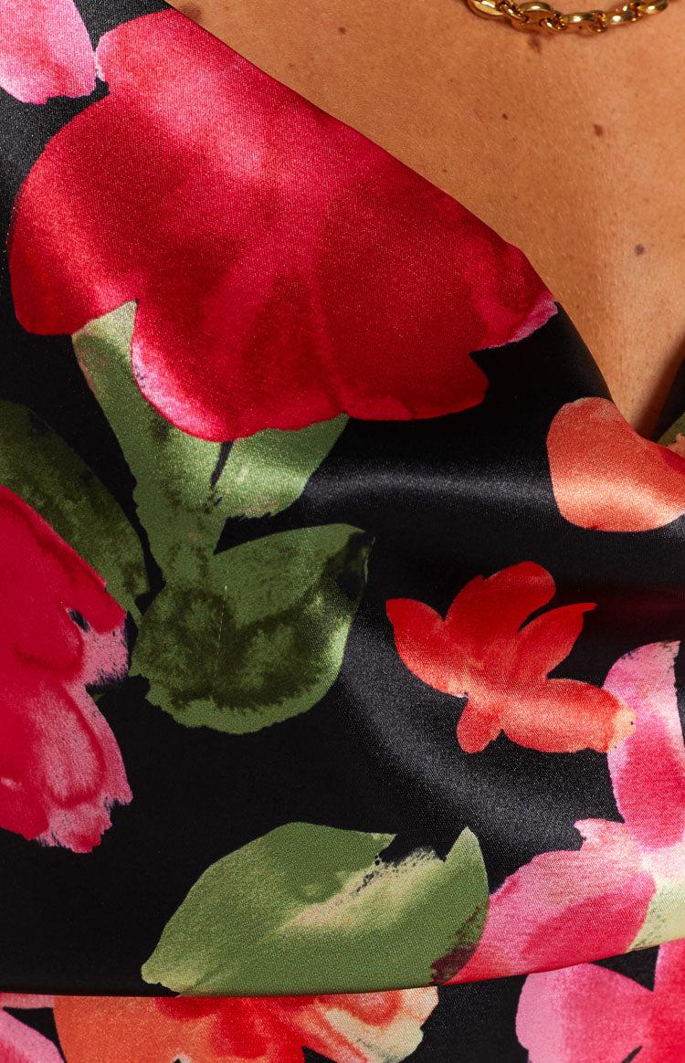 Your LA Catch Cowl Neck Mini Dress Black Floral Product Image