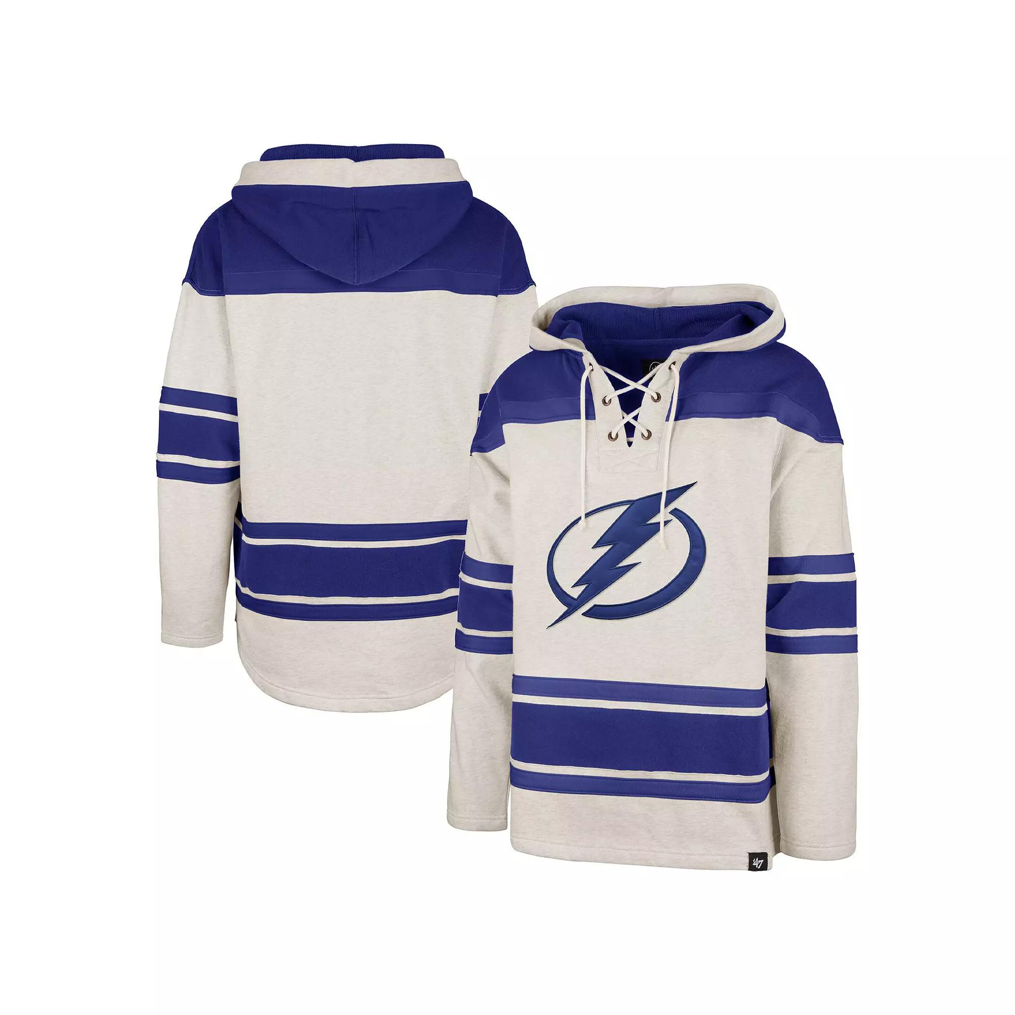 Men's '47 Oatmeal Tampa Bay Lightning Rockaway Lace-Up Pullover Hoodie, Size: 3XL, Lgh Team Product Image