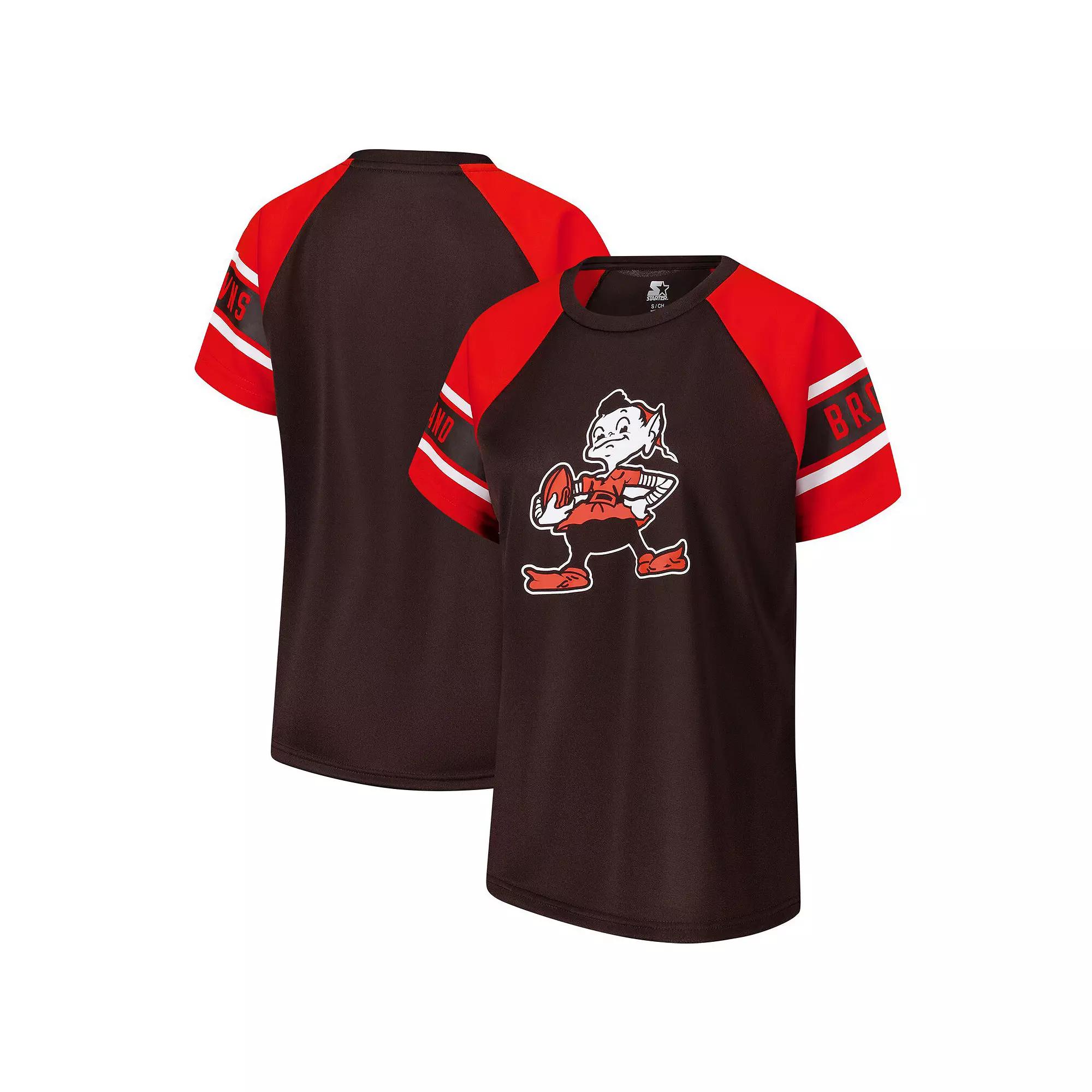Women's Starter Brown Cleveland Browns 1st Rounder Color Block Raglan Top, Size: Medium Product Image