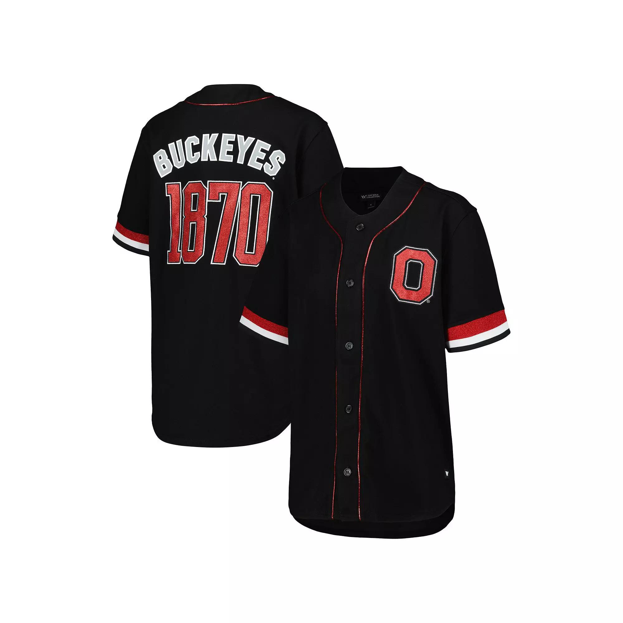 Women's The Wild Collective Black Ohio State Buckeyes Button-Up Baseball Shirt,  Product Image