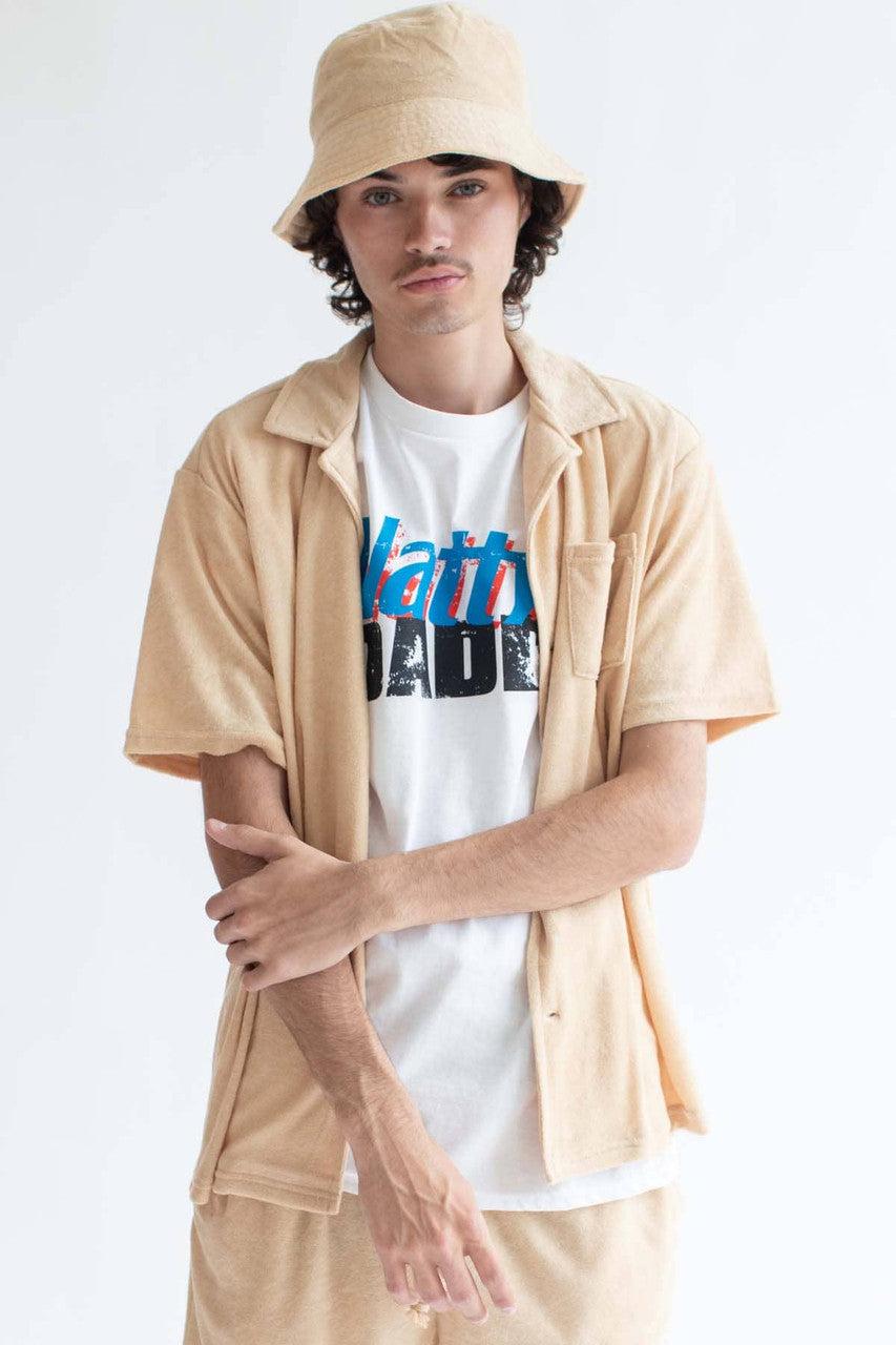 Tan Terry Knit Button Up Shirt Product Image