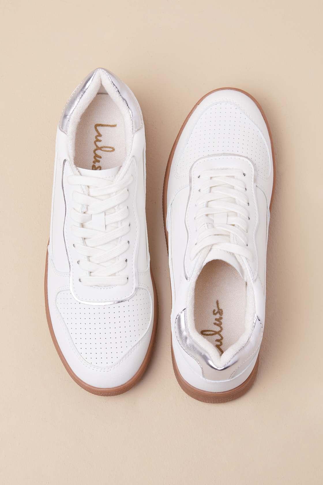 Callam White and Silver Color Block Lace-Up Sneakers Product Image