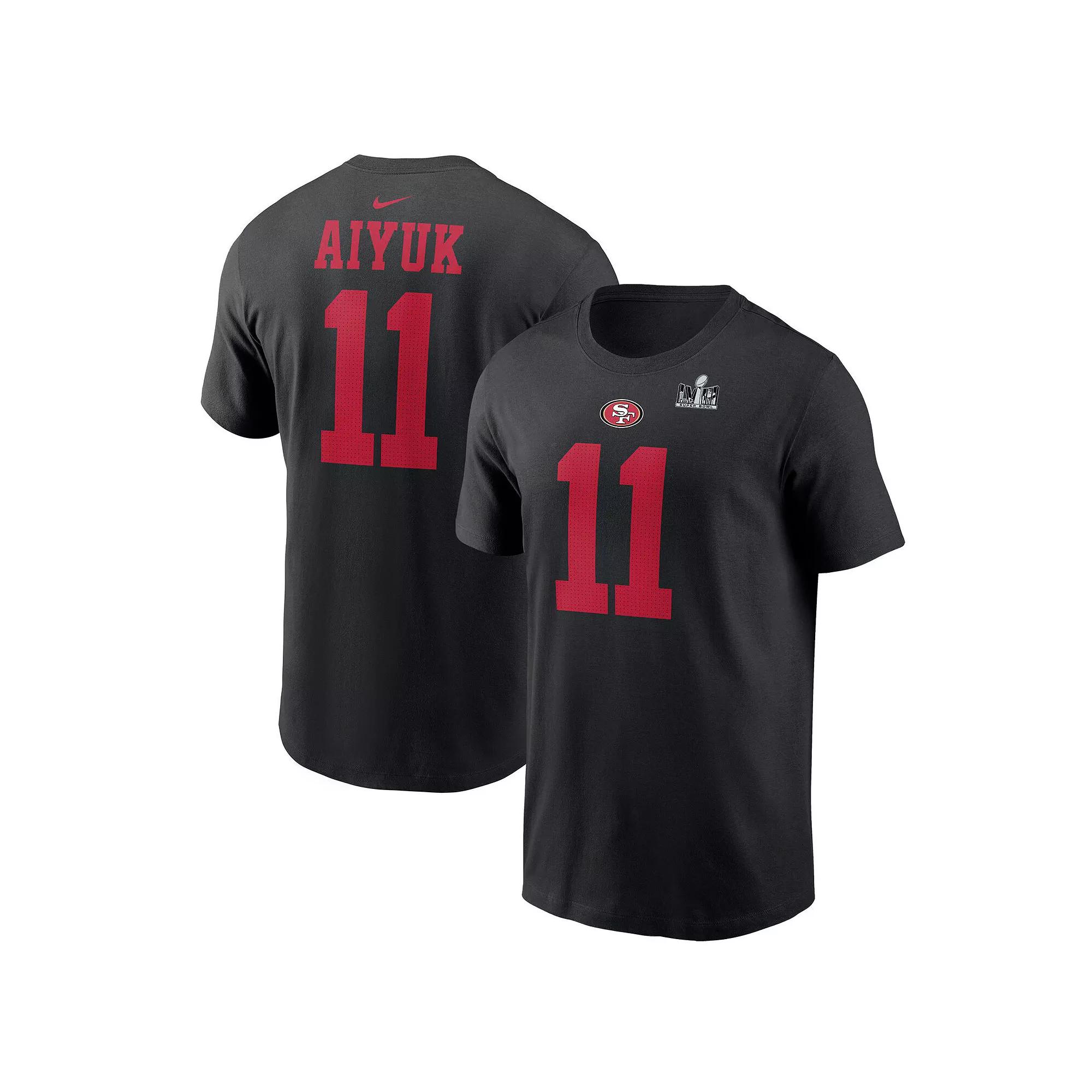 Men's Nike Brandon Aiyuk Black San Francisco 49ers Super Bowl LVIII Patch Player Name & Number T-Shirt, Size: 2XL Product Image