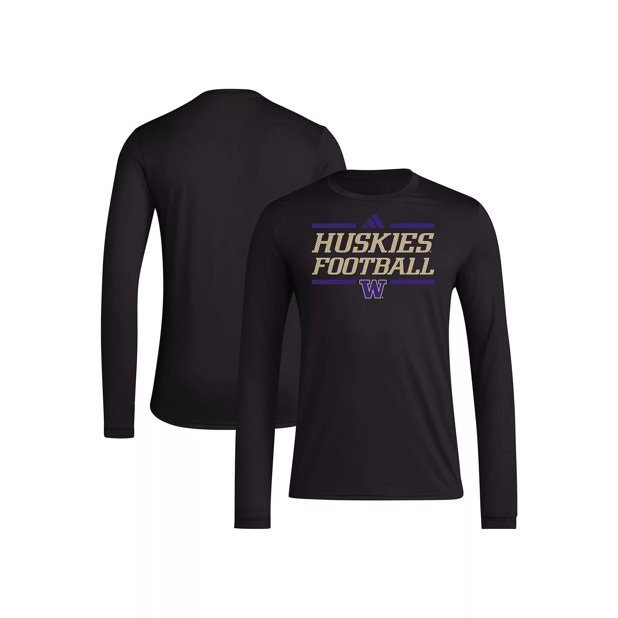 Men's adidas Black Washington Huskies Locker Football Pre-Game AEROREADY Long Sleeve T-Shirt,  Product Image