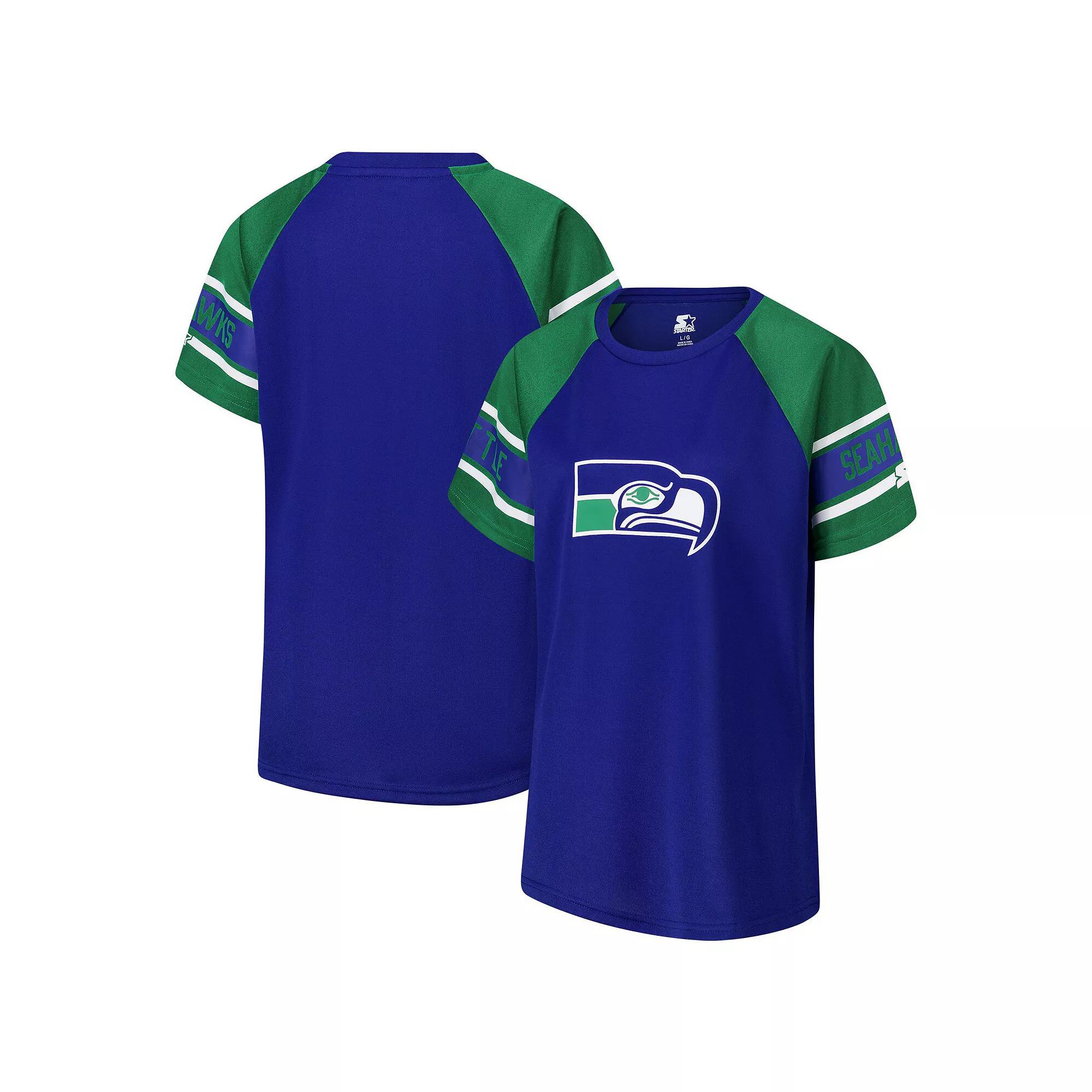 Women's Starter Royal Seattle Seahawks 1st Rounder Color Block Raglan Top, Size: XL, Blue Product Image