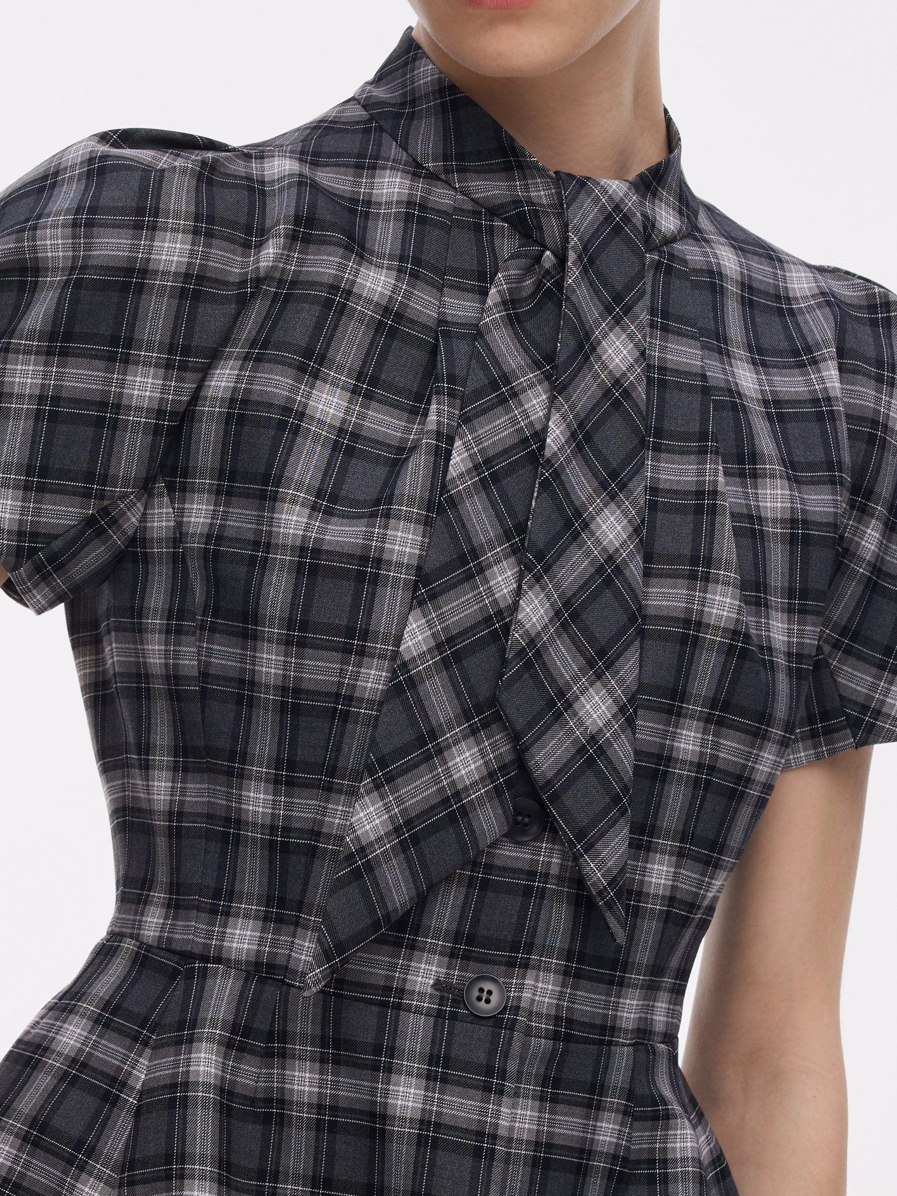 Plaid Ribbon Tie Women Flare Hem Top Product Image