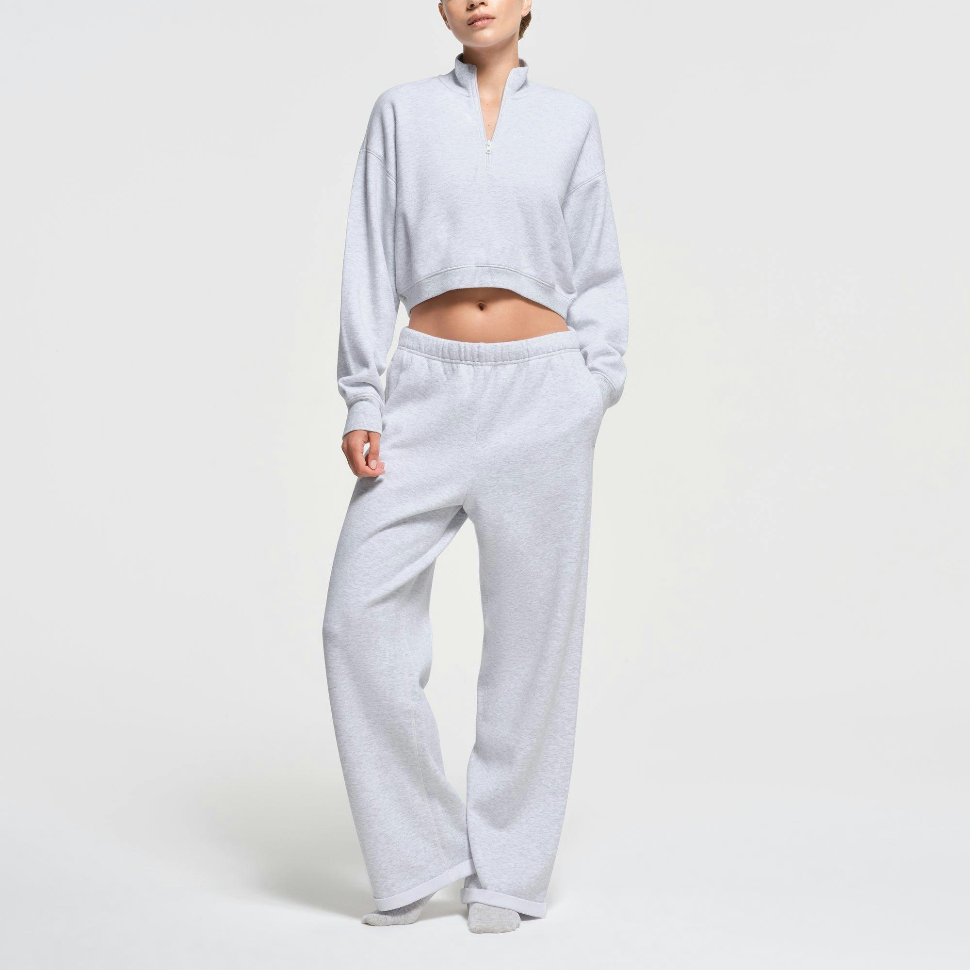 COTTON FLEECE CROPPED HALF ZIP PULLOVER | LIGHT HEATHER GREY Product Image