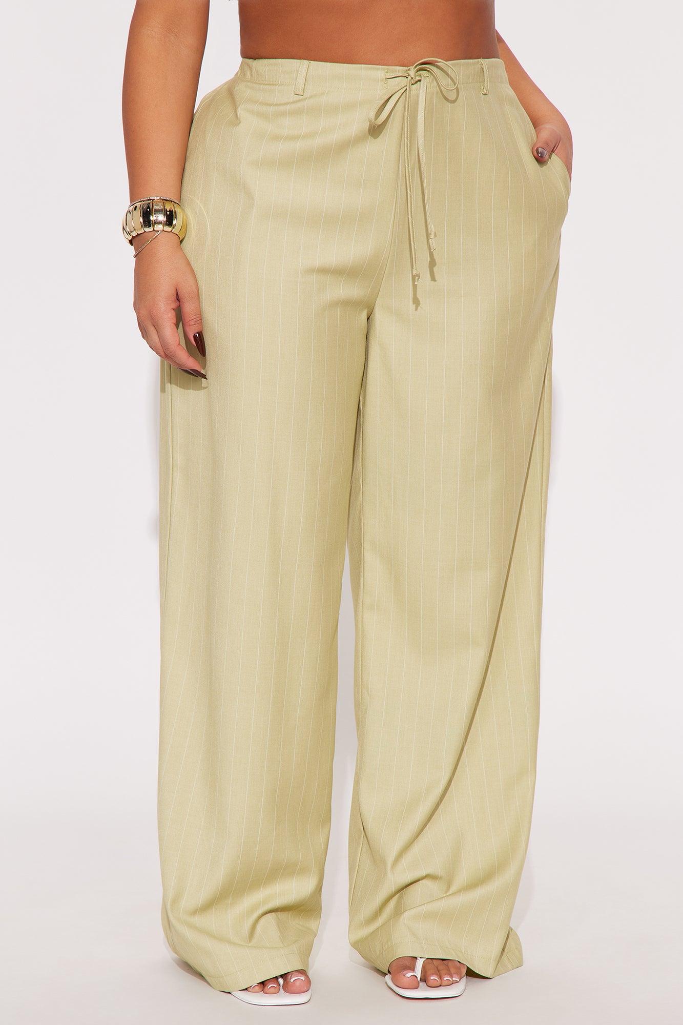 Yessica Pinstripe Wide Leg Trouser - Sage Product Image