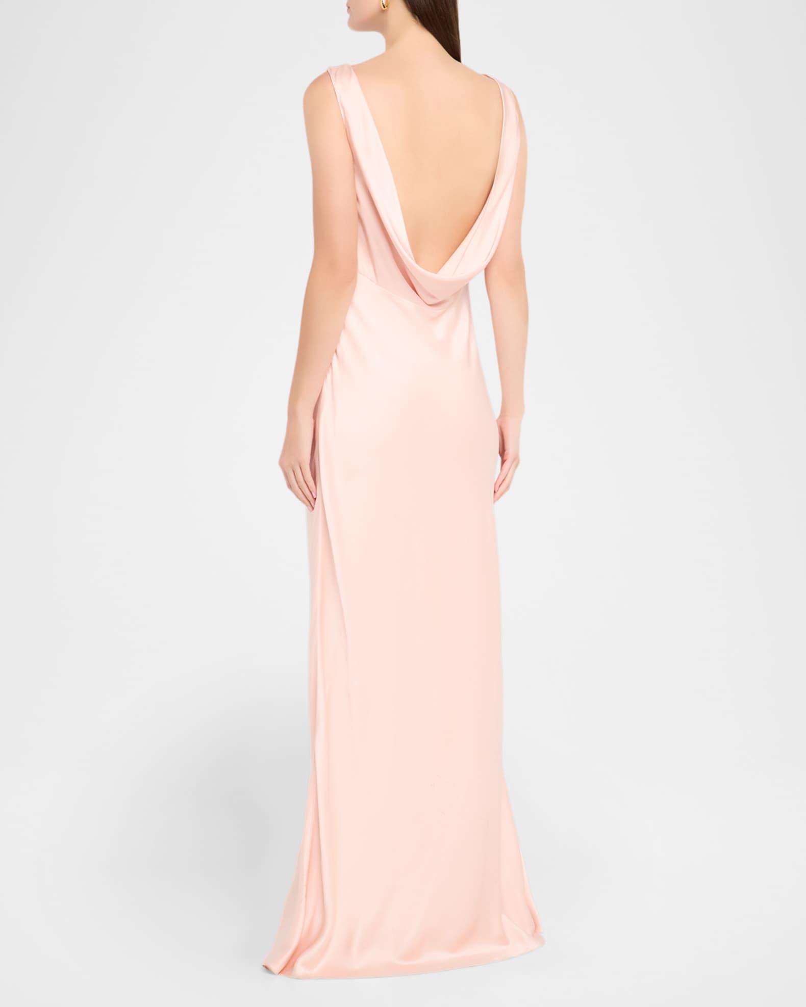 Boat-Neck Cowl Backless Crepe Back Satin Gown Product Image