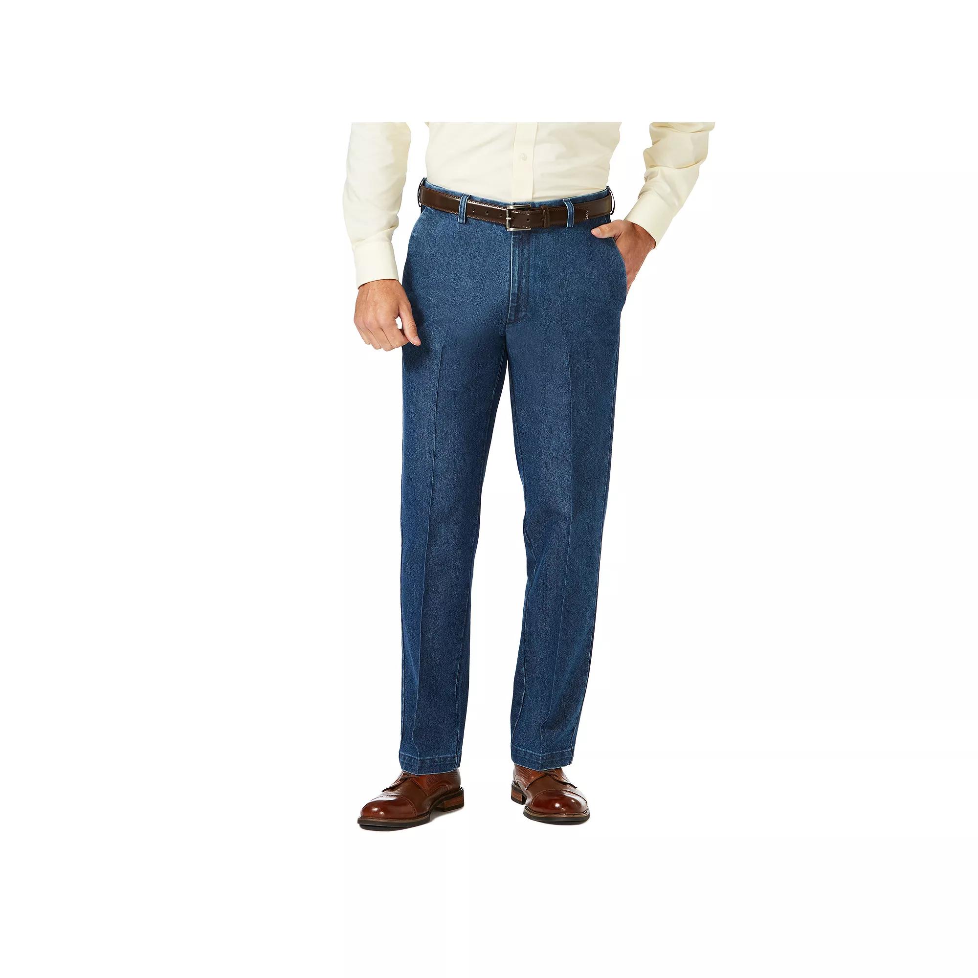 Men's Haggar® Classic-Fit Stretch Expandable-Waist Flat-Front Jeans,  Product Image