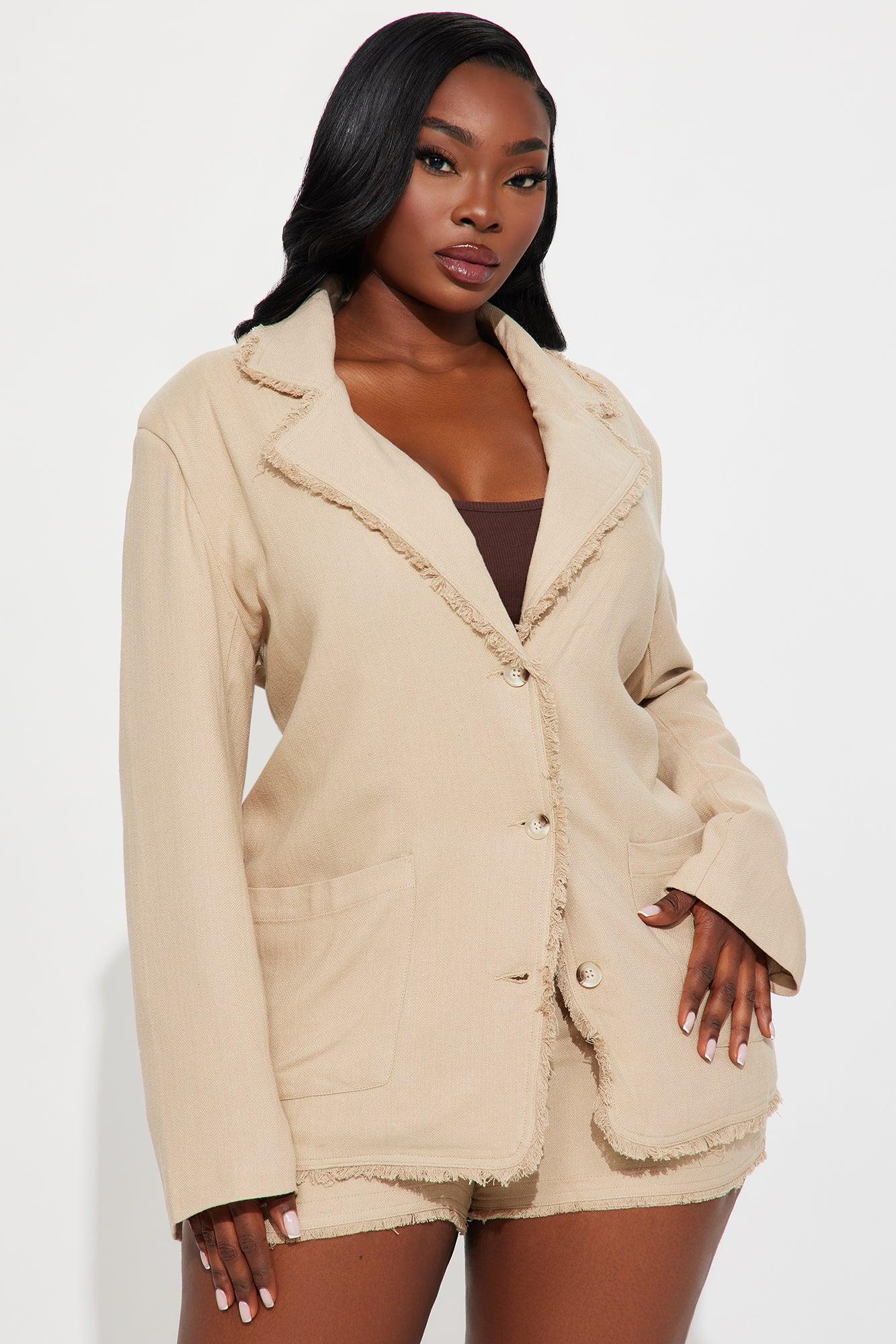 Amina Oversized Linen Blazer - Tan Female Product Image
