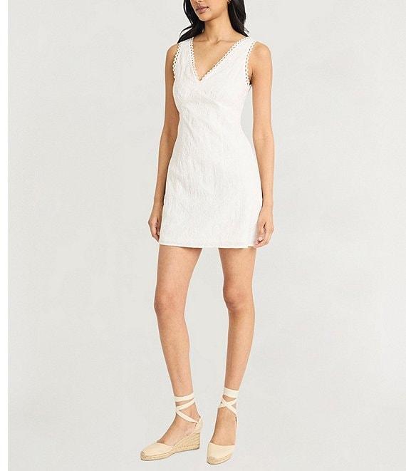 The Good Journey Texture Woven V-Neck Crochet Trim Sheath Mini Dress Product Image