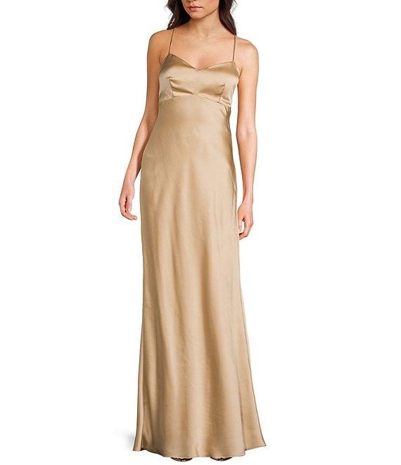 B. Darlin V-Neck Spaghetti Strap Lace Up Back Dress Product Image