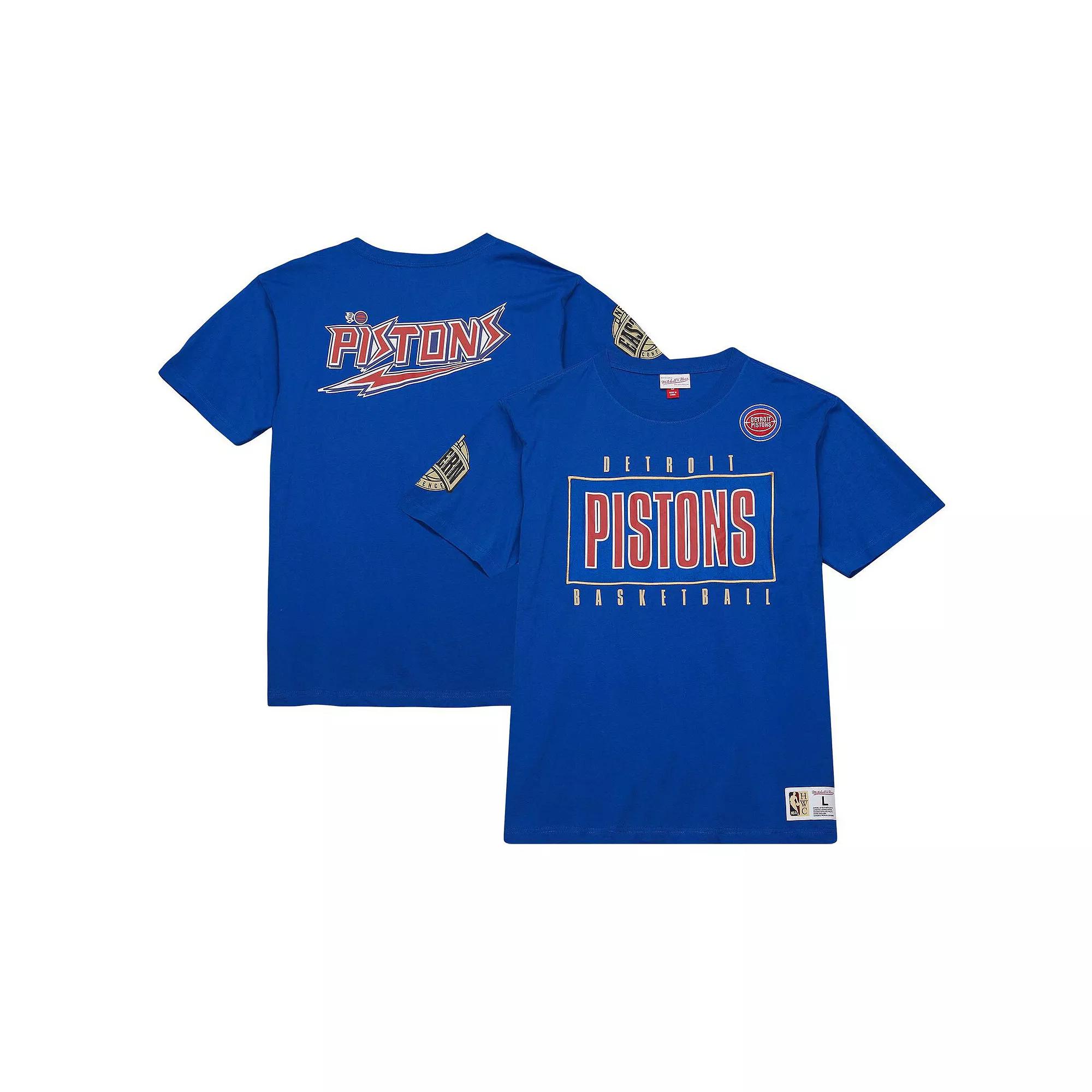 Mens Mitchell & Ness Blue Detroit Pistons Hardwood Classics Team OG 2.0 Premium Vintage Logo T-Shirt Product Image