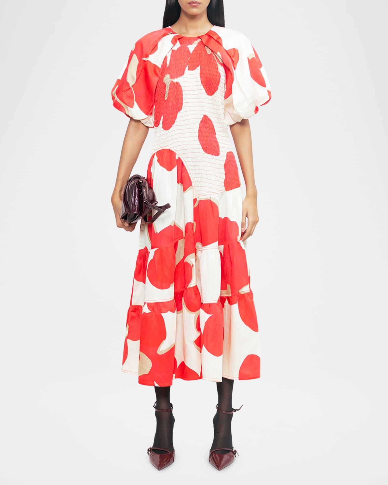 Valencia Smocked Floral-Print Midi Dress Product Image