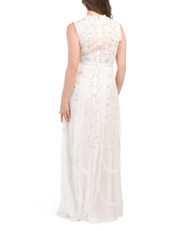 Floral Embroidered Ruffle Detail Gown for Women | Polyester Product Image