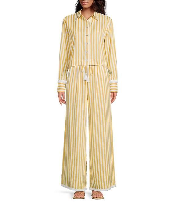 A Loves A Woven Stripe High Rise Tassel Tie Wide Leg Fringe Hem Coordinating Pants Product Image