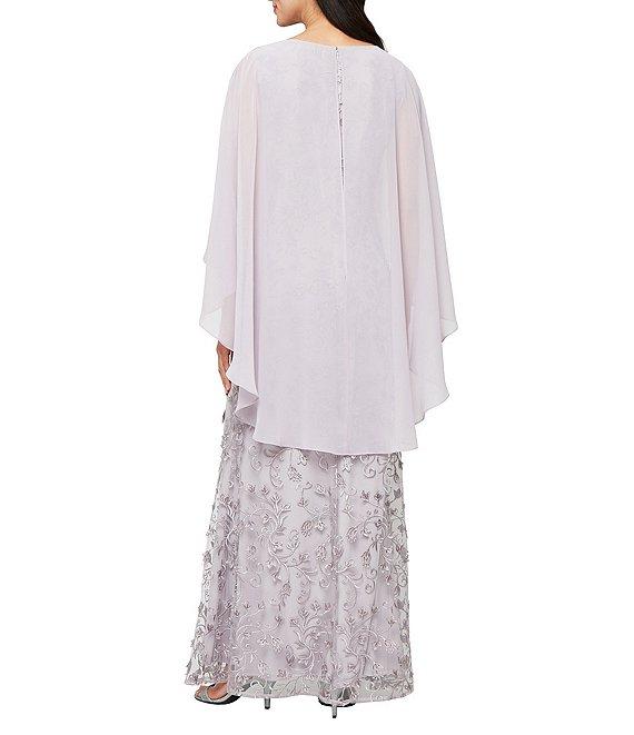 Ignite Evenings 3D Embroidered Boat Neck Chiffon 3/4 Overlay Sleeves Gown Product Image