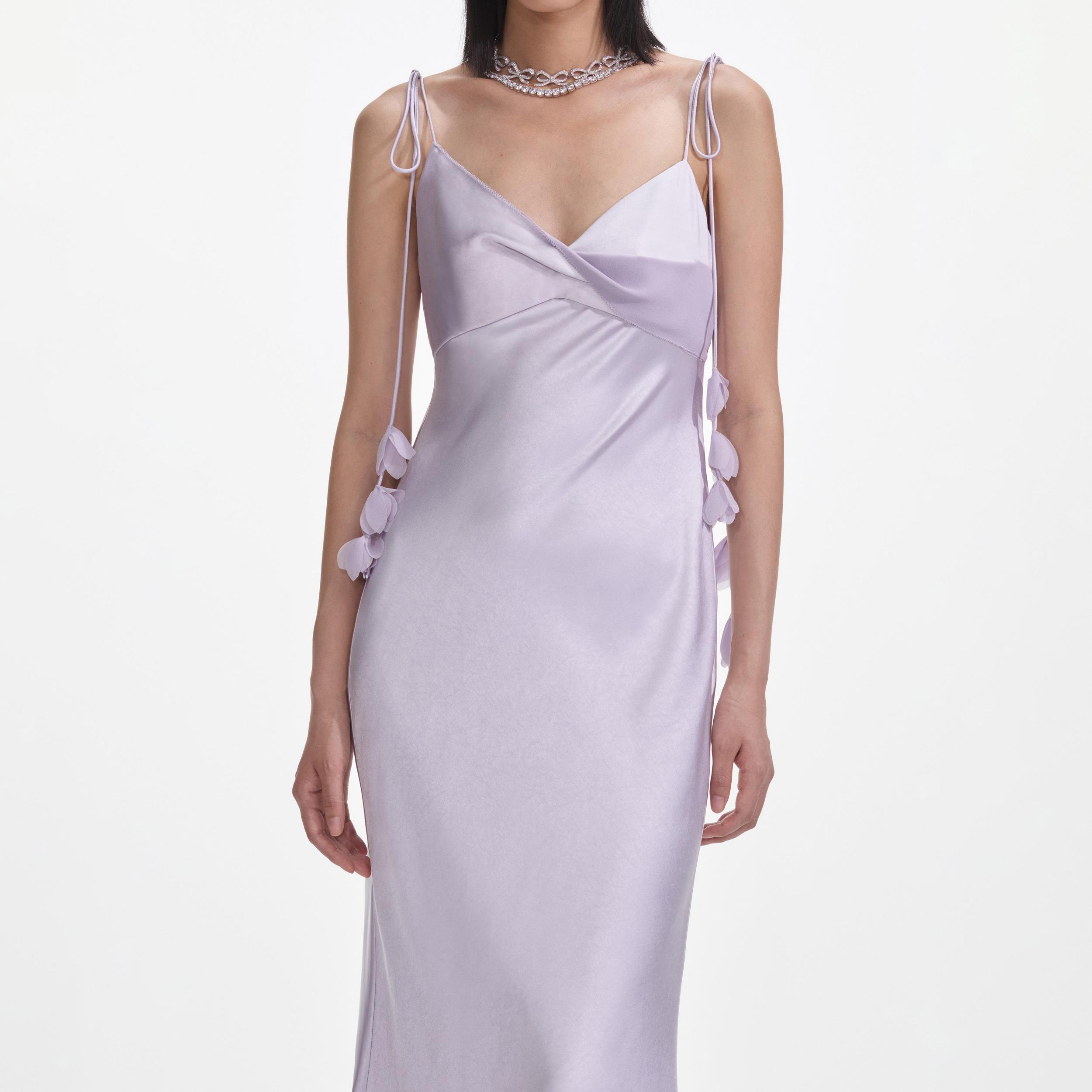 Lilac Flower Satin Maxi Dress Product Image