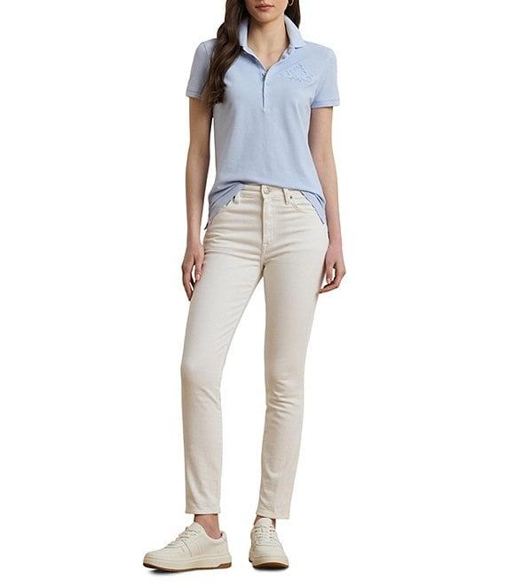 Lauren Ralph Lauren Stretch Ribbed Knit Collared Short Sleeve Polo Shirt Product Image