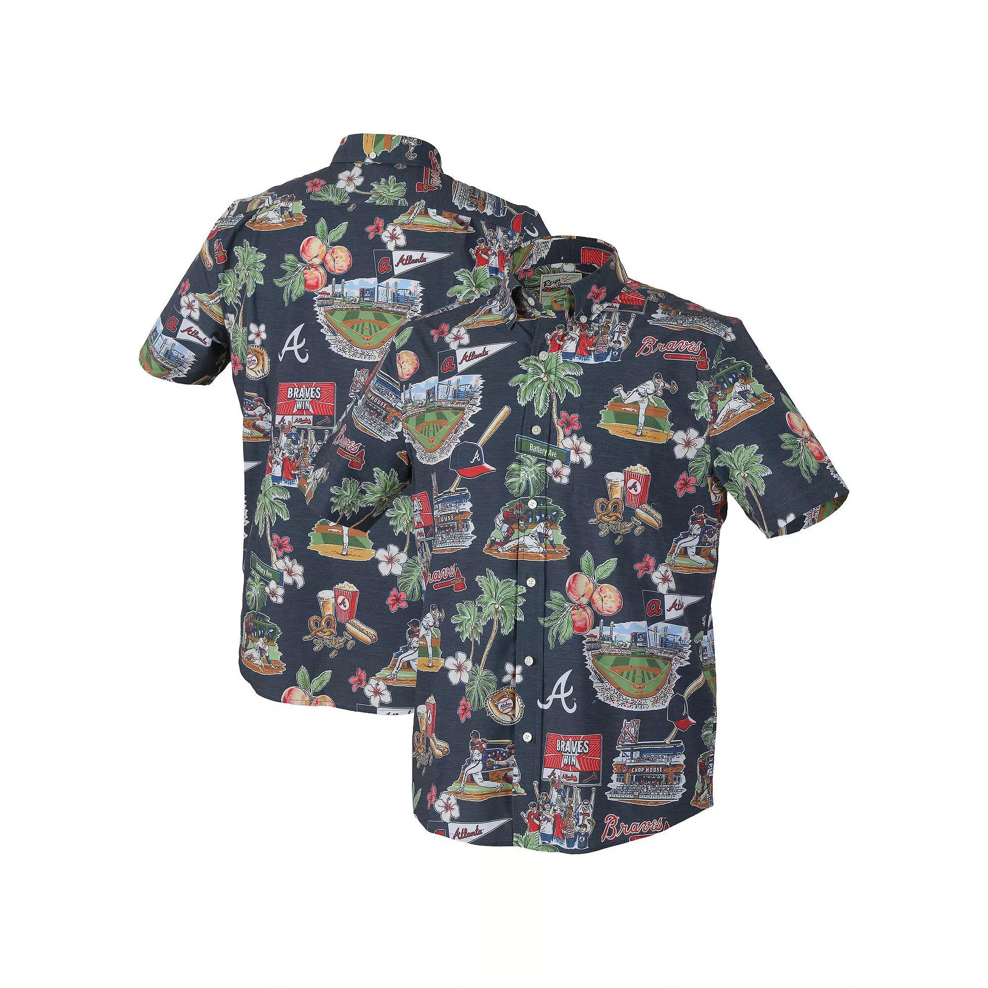 Men's Reyn Spooner  Navy Atlanta Braves Scenic Tri-Blend Performance Button-Up Top, Size: XXL, Blue Product Image