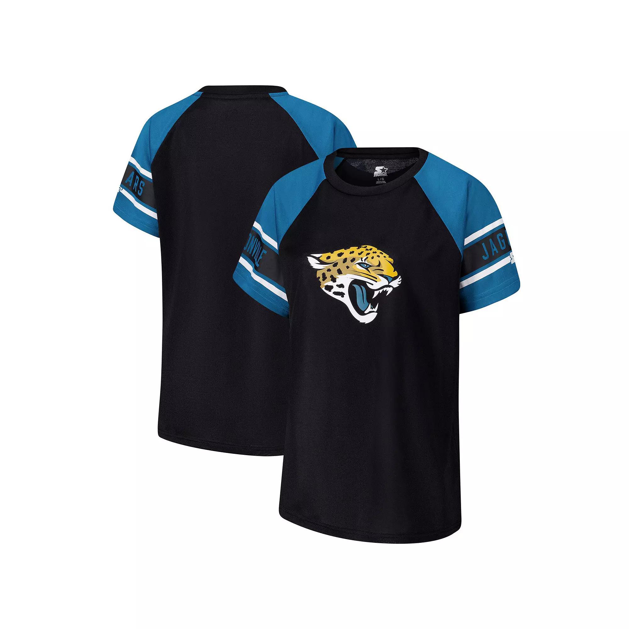 Women's Starter Black Jacksonville Jaguars 1st Rounder Color Block Raglan Top,  Product Image