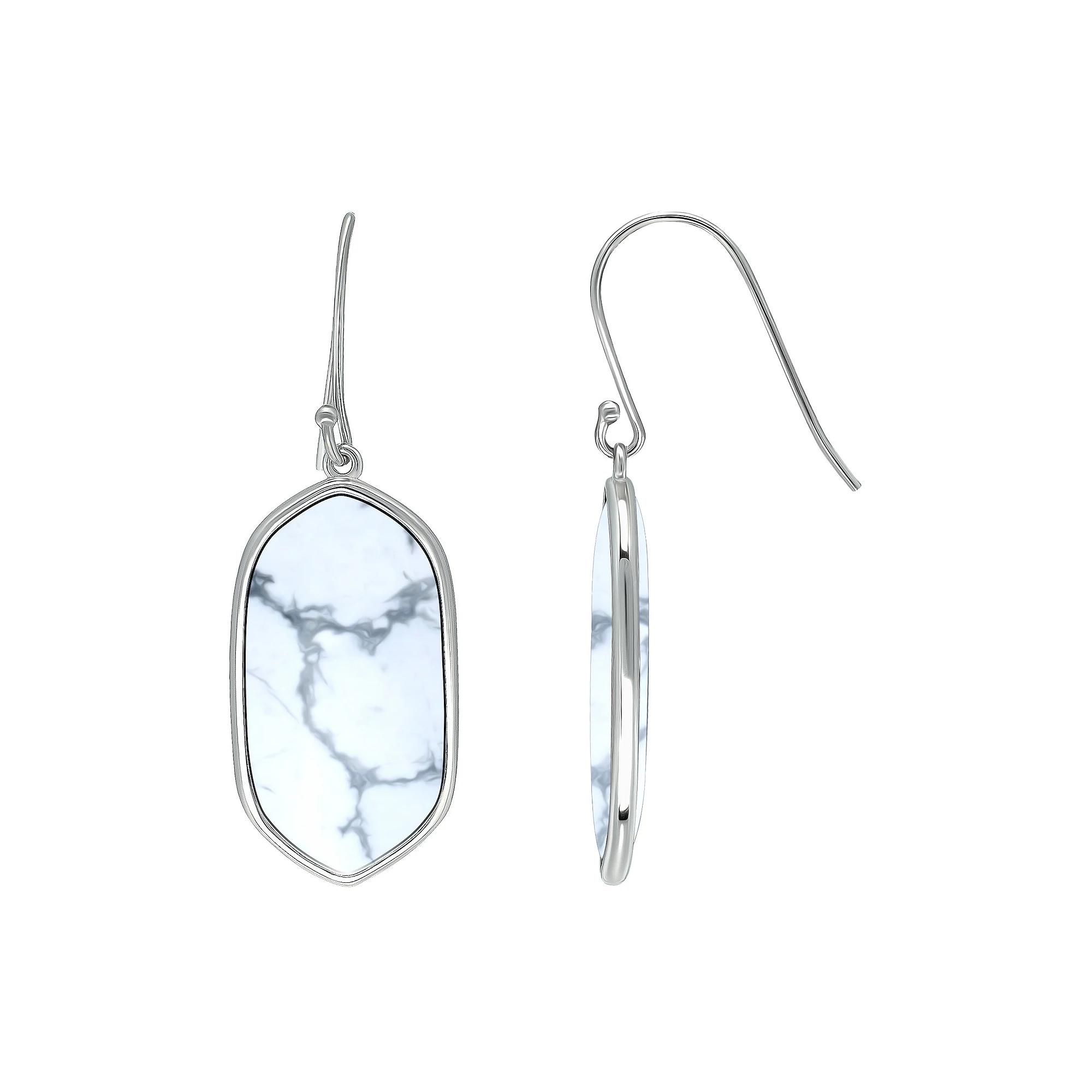 Aleure Precioso Sterling Silver Oval Gemstone Drop Earrings, Women's, White Product Image