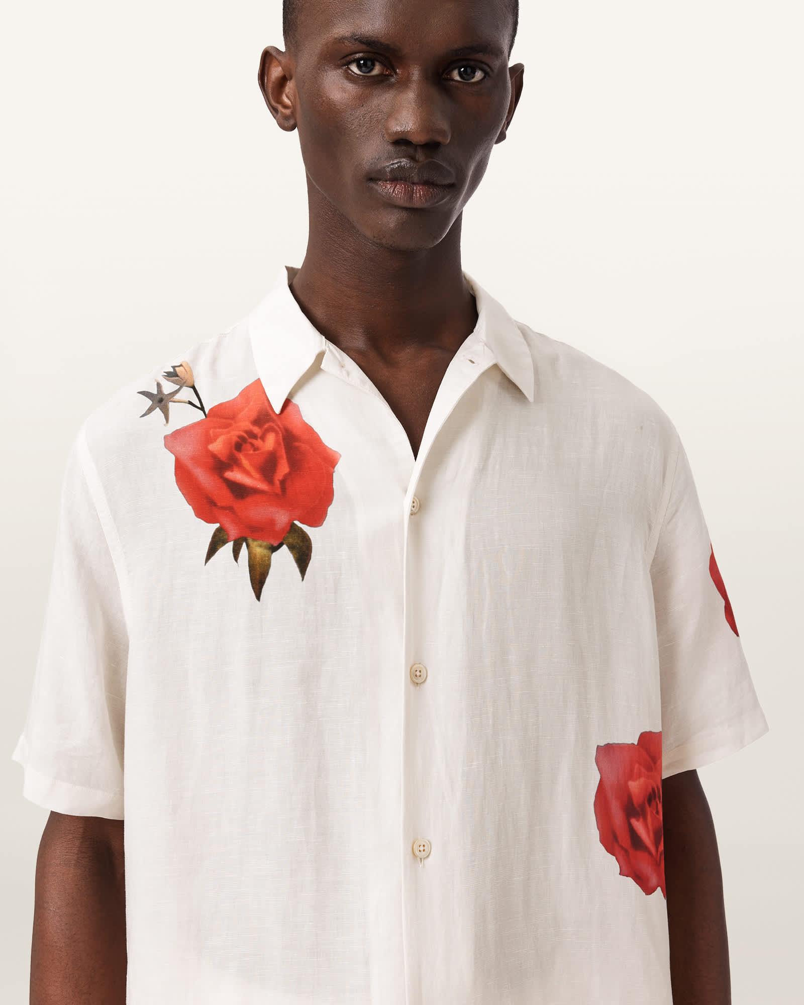 Fleur Fazed Boxy Short Sleeve Shirt Ecru | ALLSAINTS US Product Image