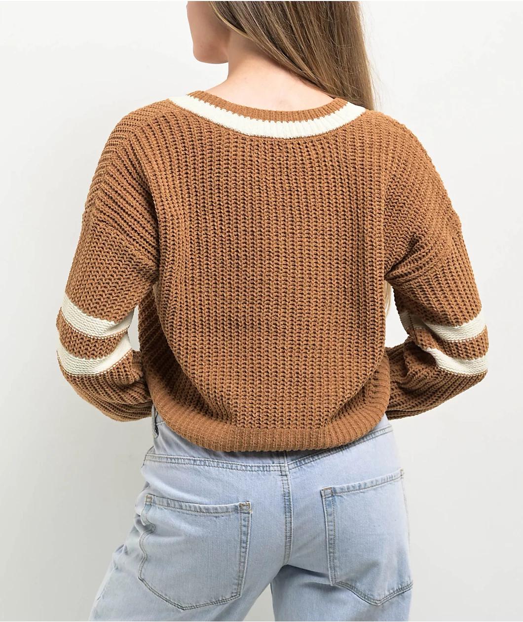 Love Knits NYC Brown V-Neck Crop Sweater Product Image