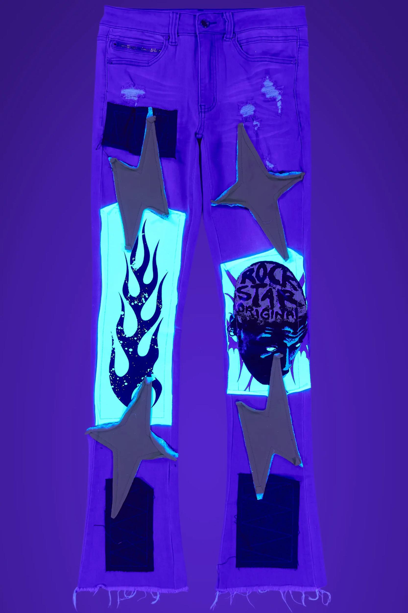 Edgar Grey/Yellow Patchwork Stacked Flare Jean Male Product Image