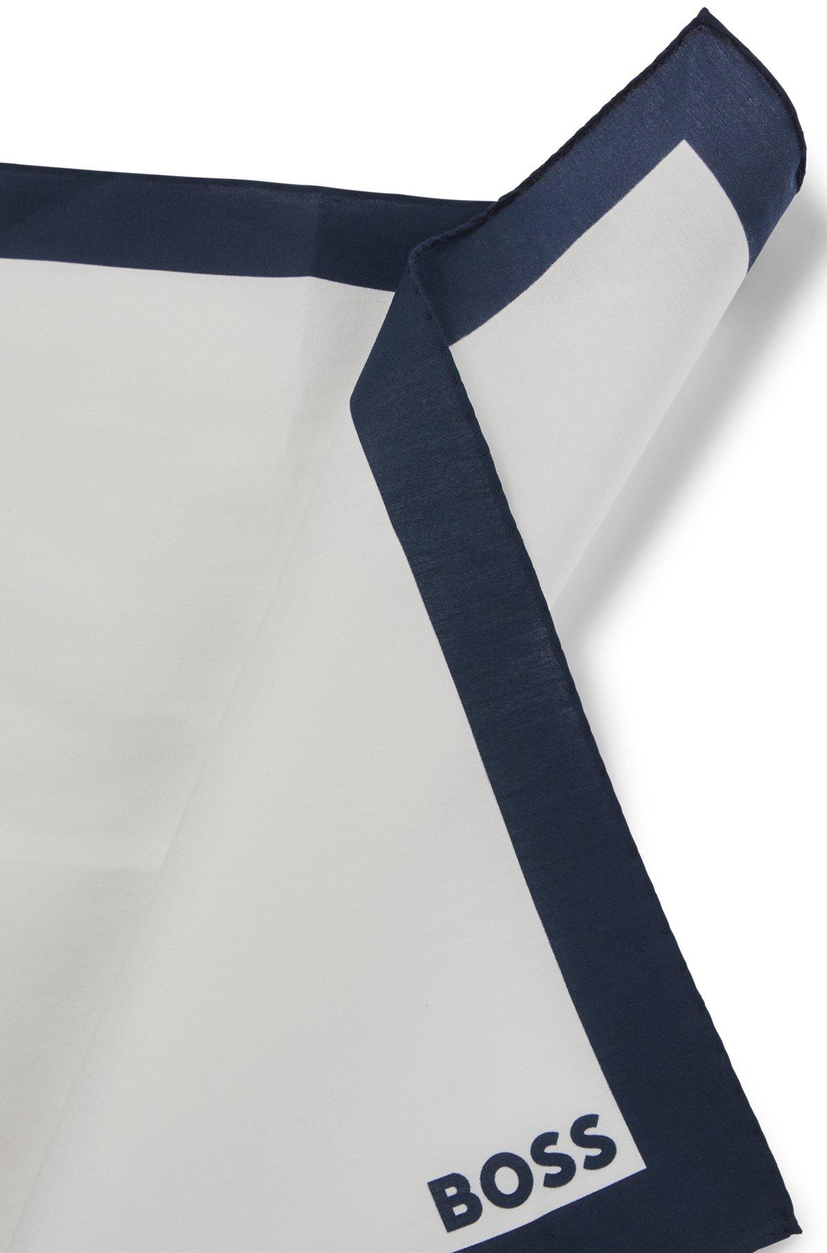 Cotton pocket square with logo and border print Product Image