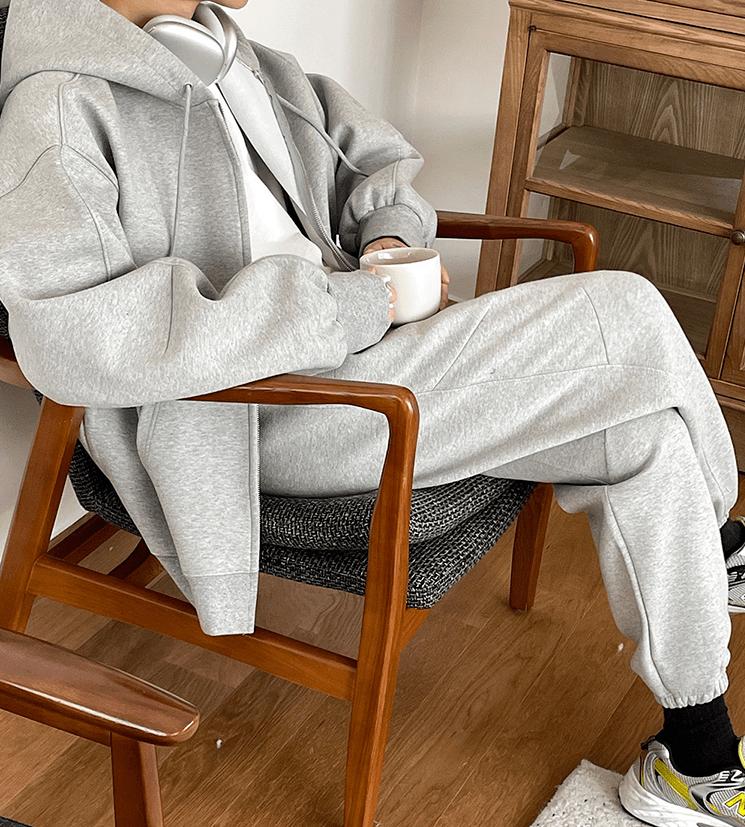RT No. 4091 GRAY ZIP-UP HOODIE & SWEATPANTS (TOP & BOTTOM) Product Image