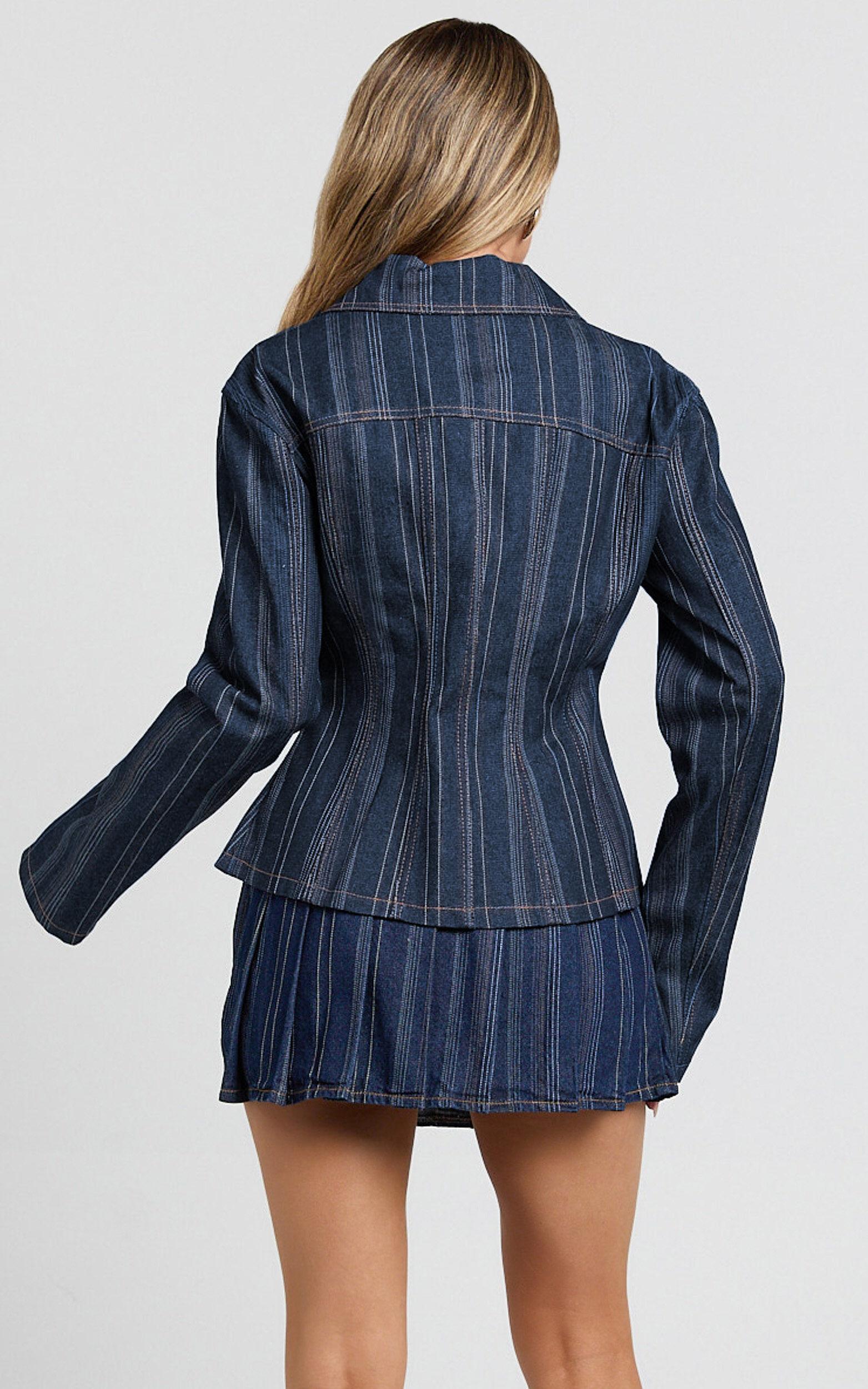 Lioness - Rider Denim Jacket with Hardware Buttons in Deni Stripe Product Image